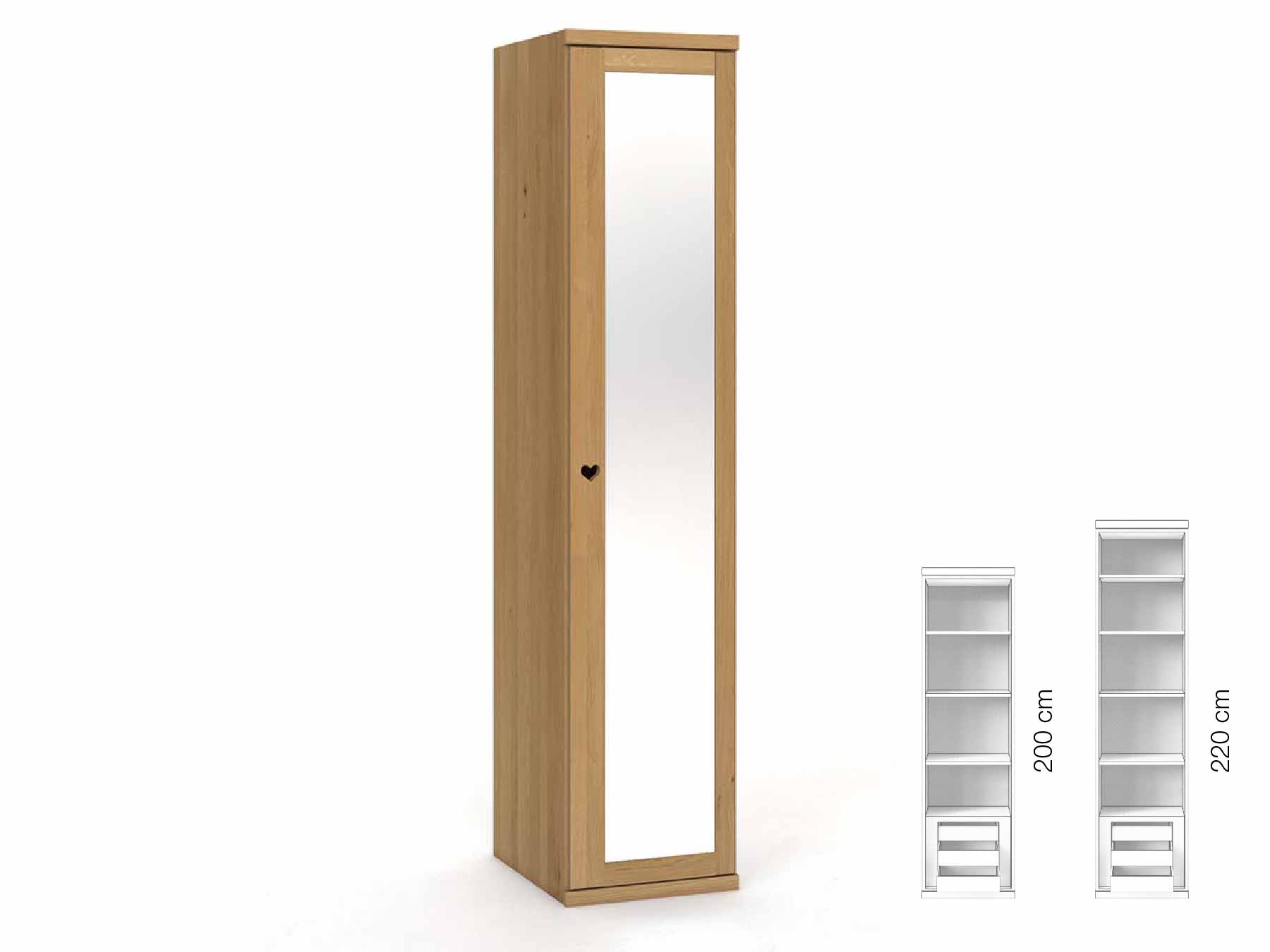 Eichenschrank Hell „Sandra“, 1-türig, Höhe 220 cm, Griffausführung „Heidi“, Inneneinrichtung: C, Türanschlag rechts