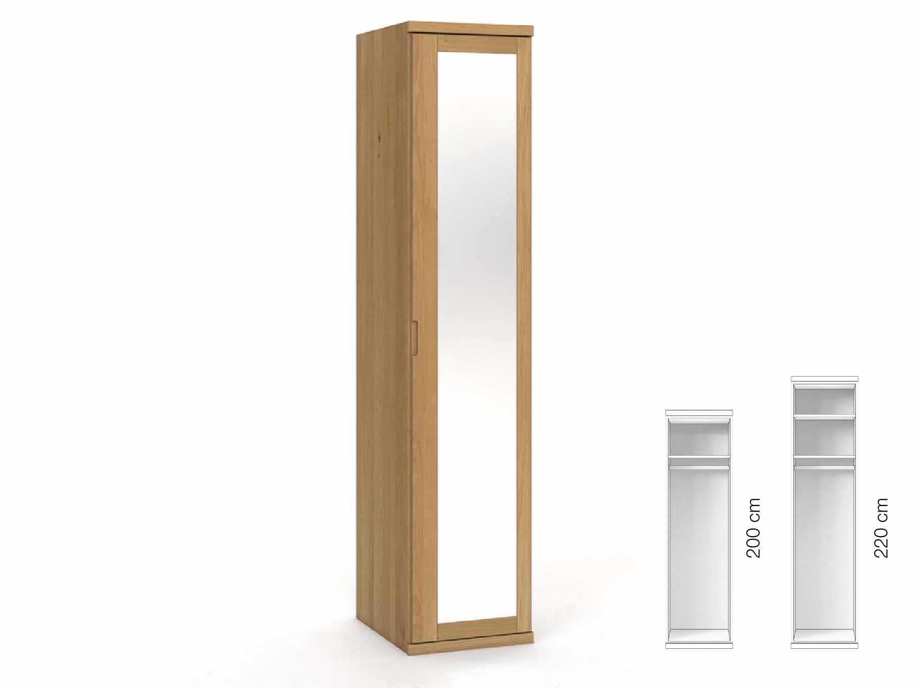 Eichenschrank Hell „Sandra“, 1-türig, Höhe 220 cm, Griffausführung „Lukas“, Inneneinrichtung: A, Türanschlag rechts