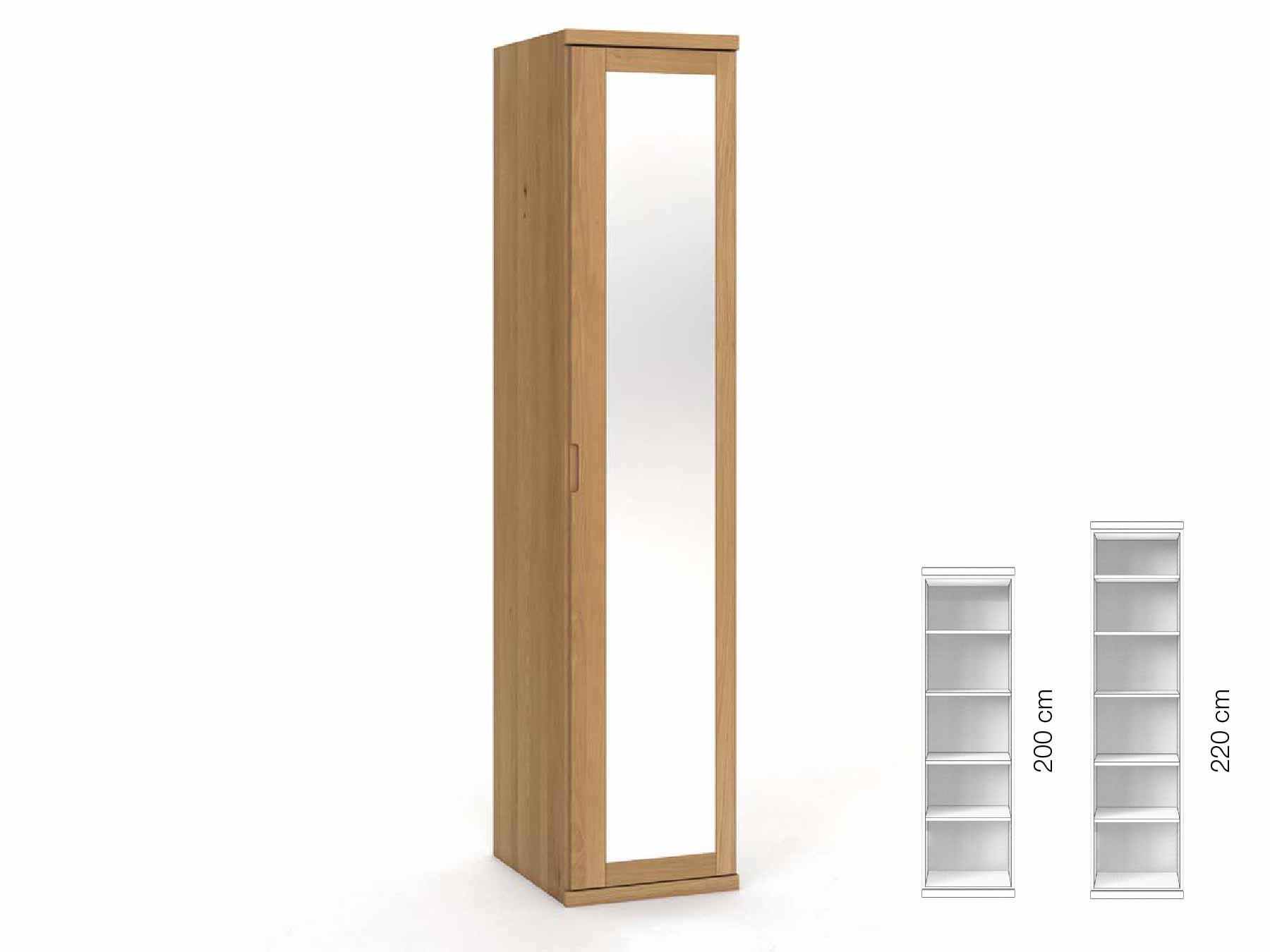 Eichenschrank Hell „Sandra“, 1-türig, Höhe 220 cm, Griffausführung „Lukas“, Inneneinrichtung: B, Türanschlag rechts