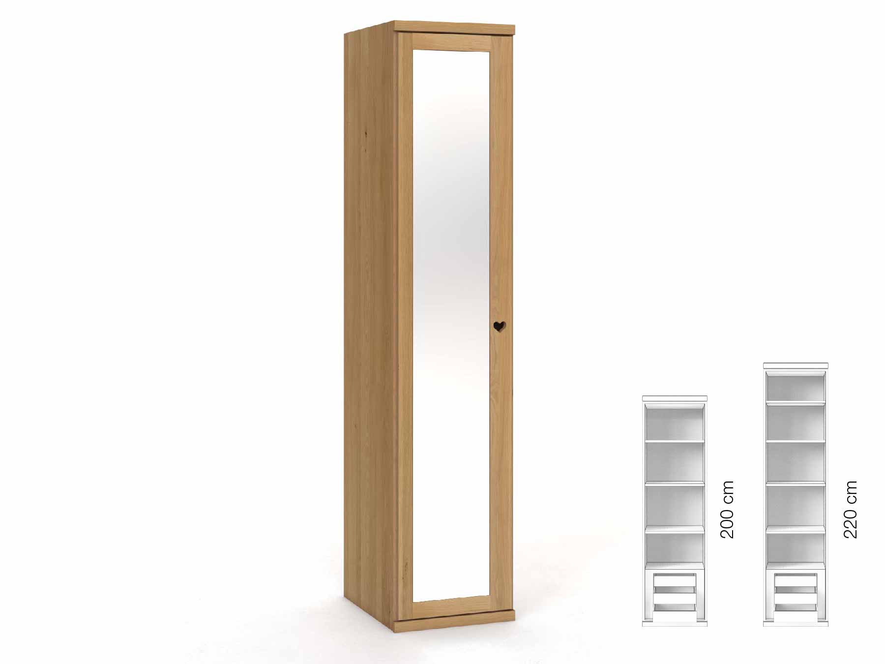 Eichenschrank Hell „Sandra“, 1-türig, Höhe 220 cm, Griffausführung „Heidi“, Inneneinrichtung: C, Türanschlag  links