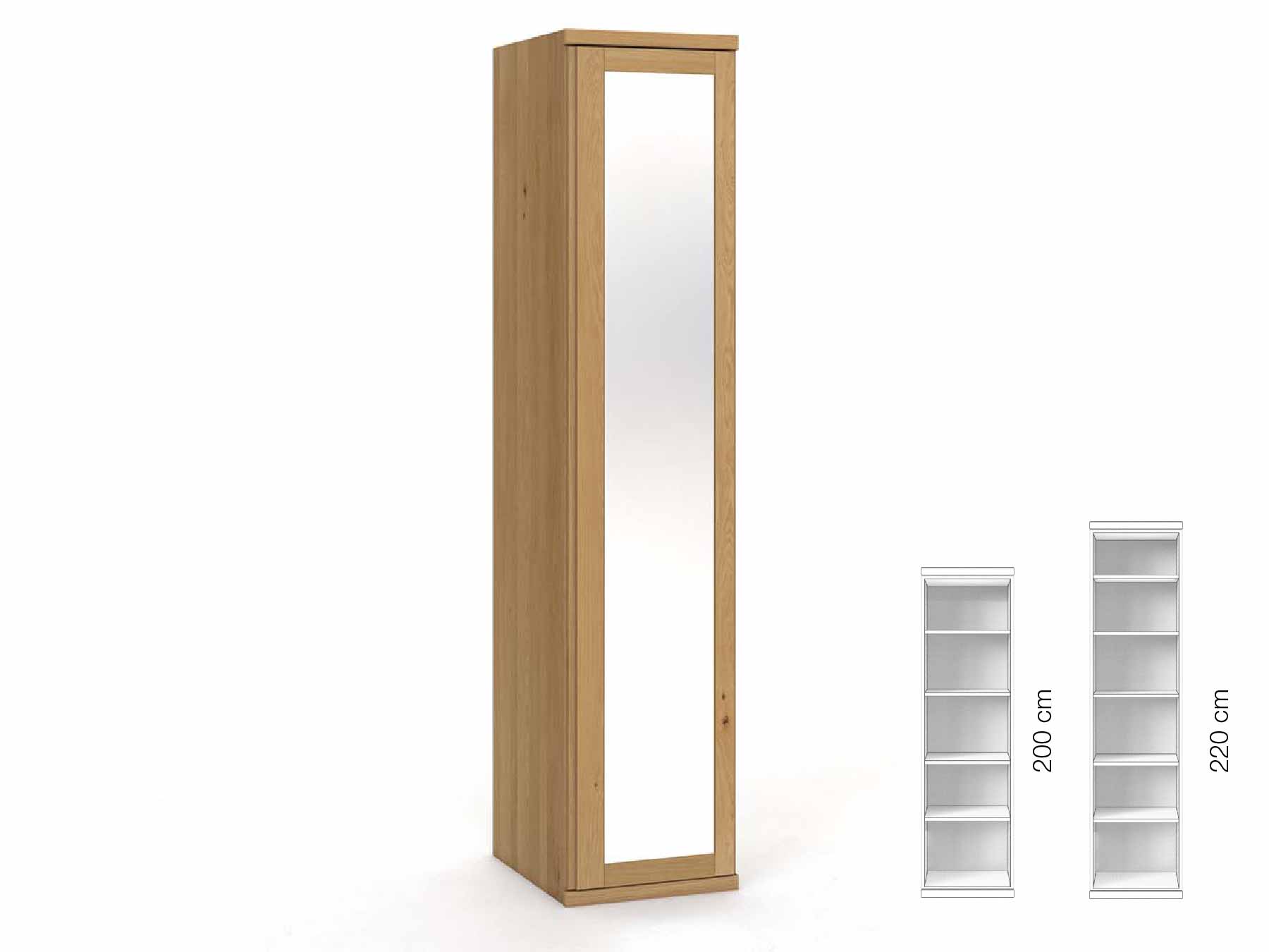 Eichenschrank Hell „Sandra“, 1-türig, Höhe 220 cm, Griffausführung „Patrizia“, Inneneinrichtung: B, Türanschlag rechts