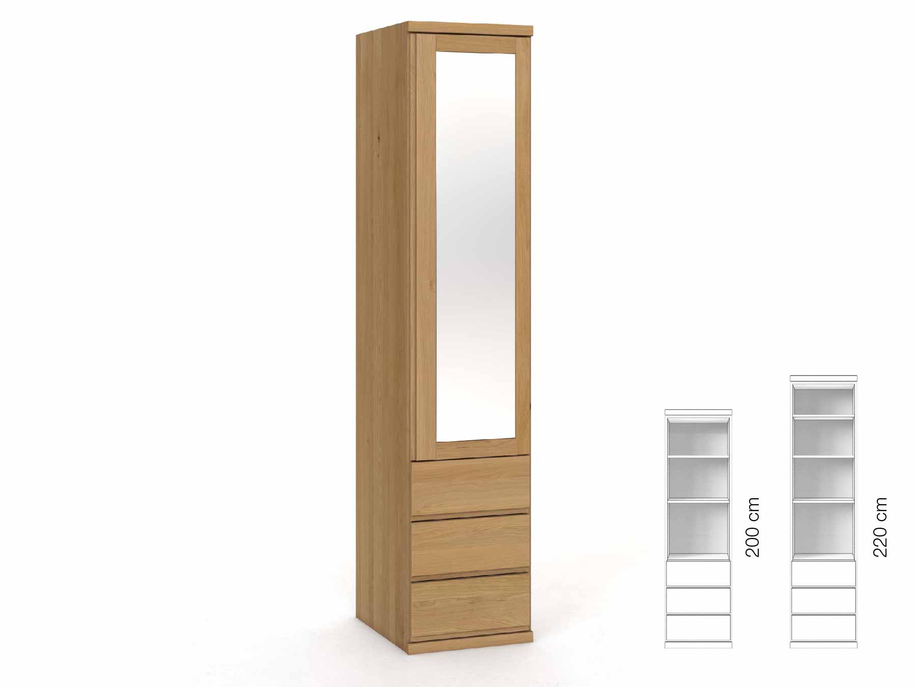 Eichenschrank Hell „Sandra“, 1-türig, Höhe 220 cm, Griffausführung „Patrizia“, Inneneinrichtung: D, Türanschlag rechts