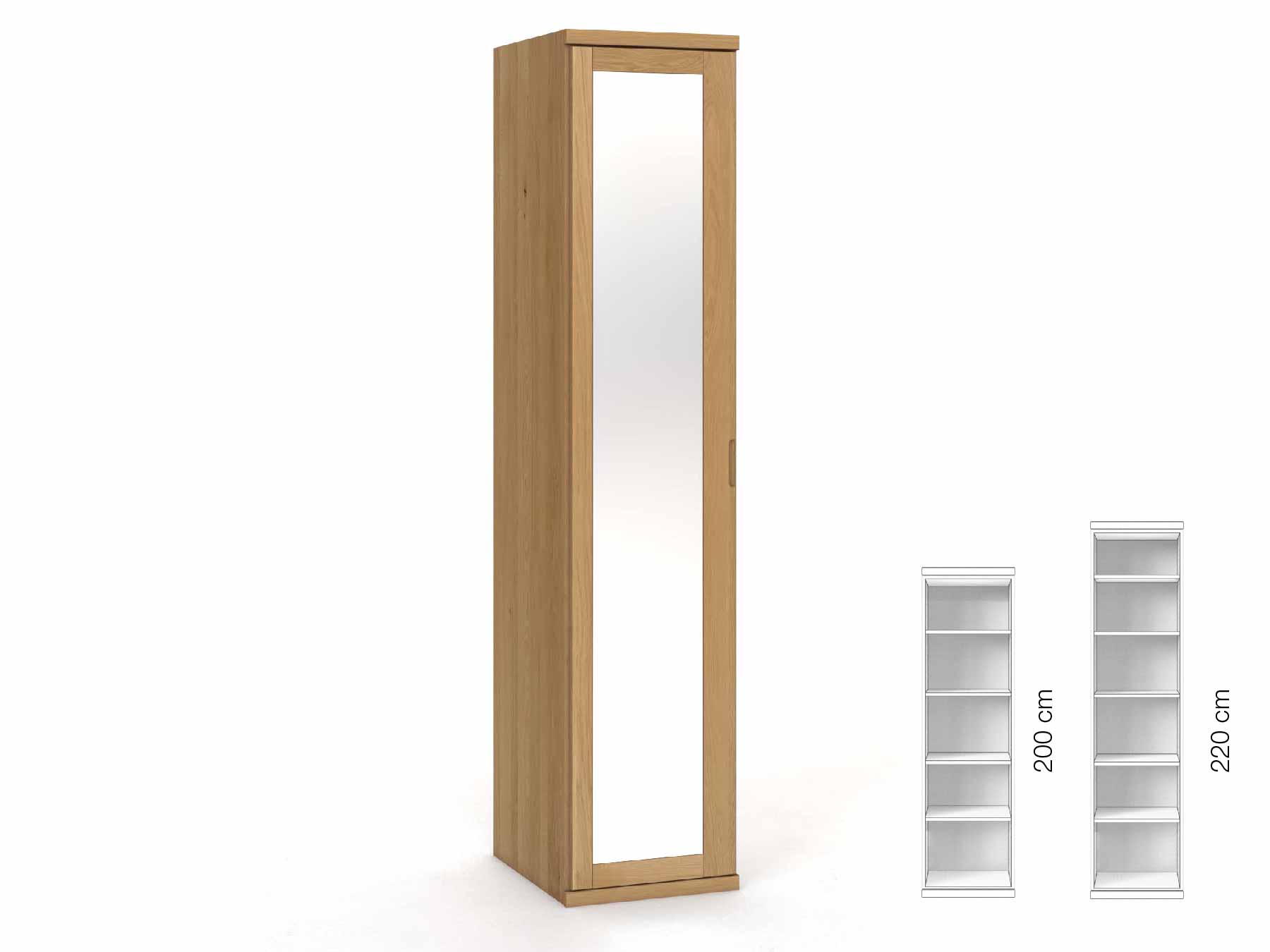 Eichenschrank Hell „Sandra“, 1-türig, Höhe 220 cm, Griffausführung „Lukas“, Inneneinrichtung: B, Türanschlag links