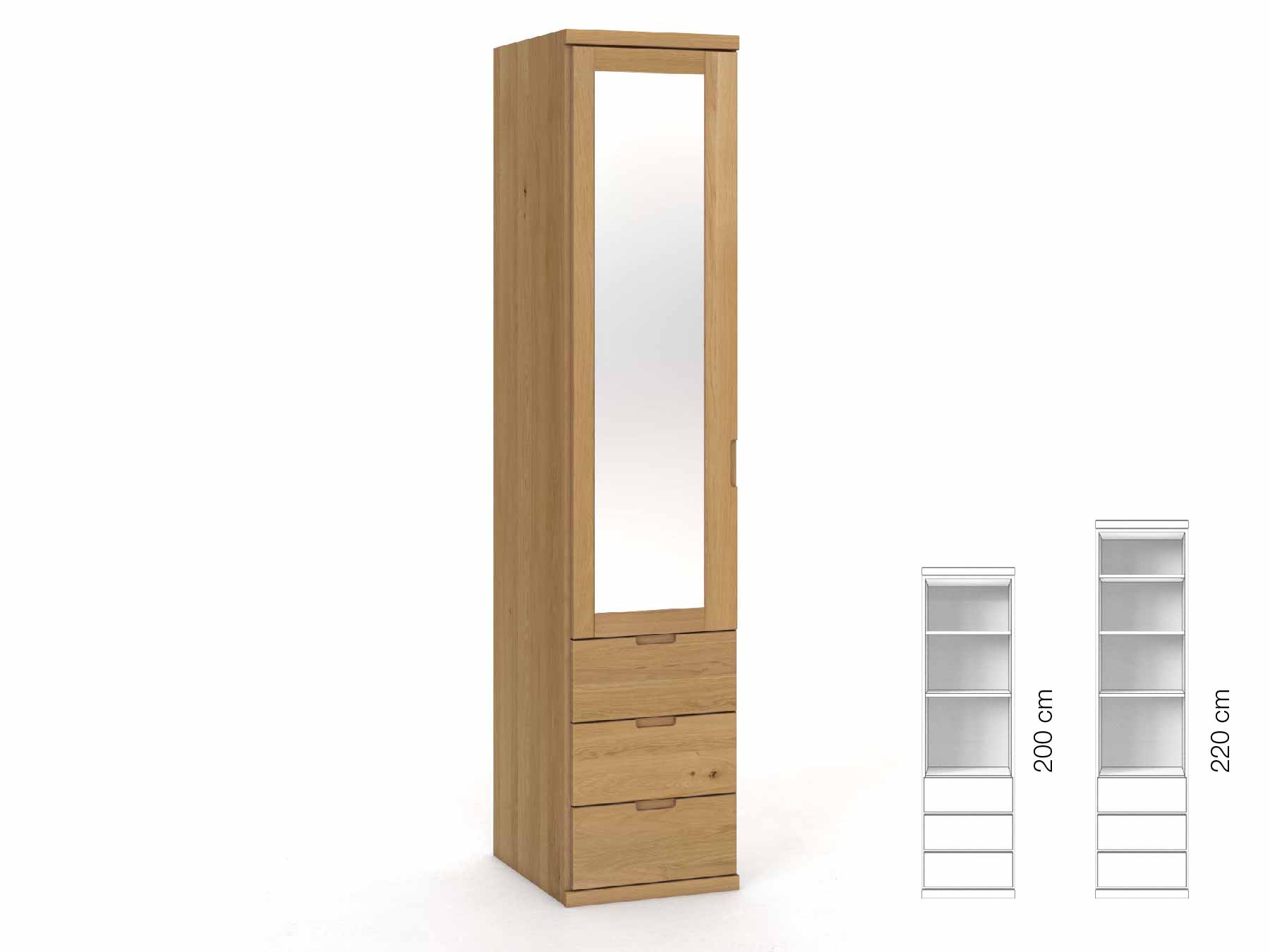 Eichenschrank Hell „Sandra“, 1-türig, Höhe 220 cm, Griffausführung „Lukas“, Inneneinrichtung: D, Türanschlag links