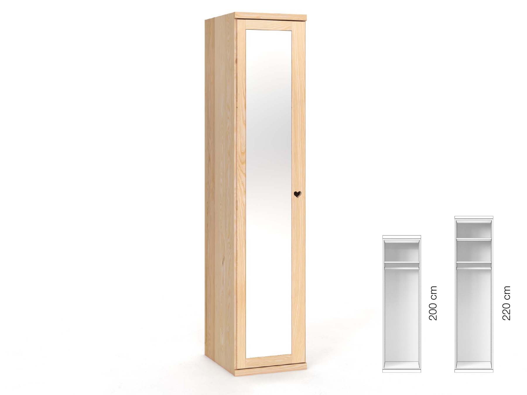 Eschenschrank „Sandra“, 1-türig, Höhe 220 cm, Griffausführung „Heidi“, Inneneinrichtung: A, Türanschlag links