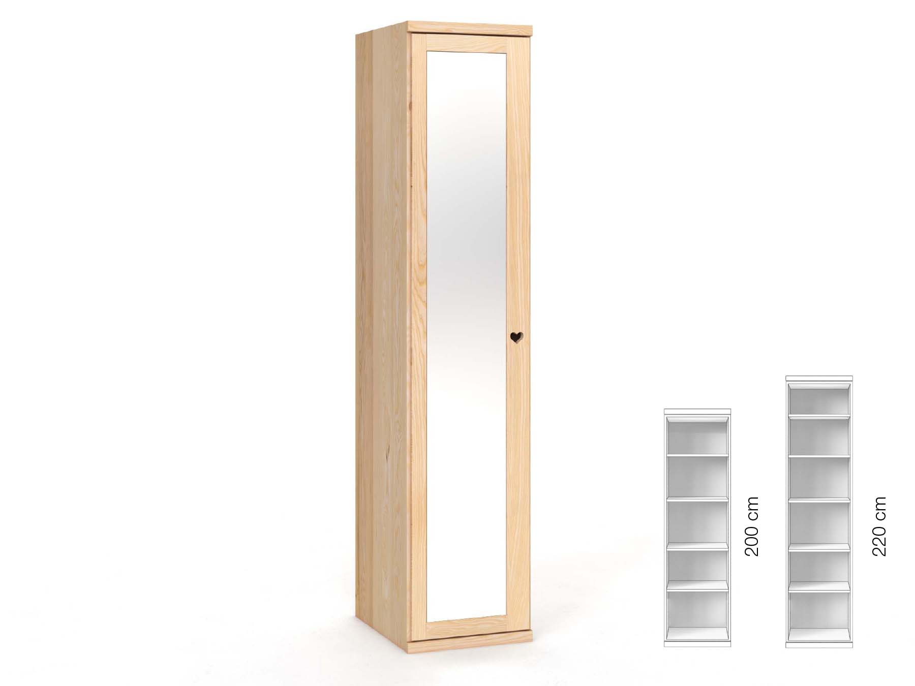 Eschenschrank „Sandra“, 1-türig, Höhe 220 cm, Griffausführung „Heidi“, Inneneinrichtung: B, Türanschlag links