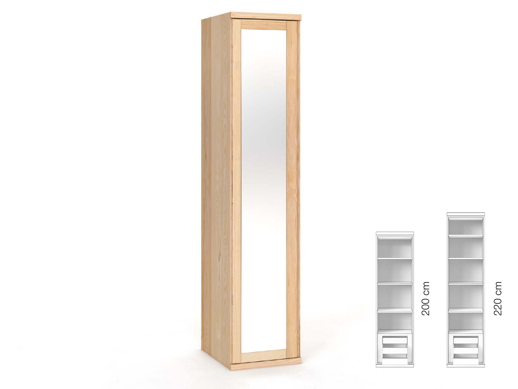 Eschenschrank „Sandra“, 1-türig, Höhe 220 cm, Griffausführung „Patrizia“, Inneneinrichtung: C, Türanschlag links