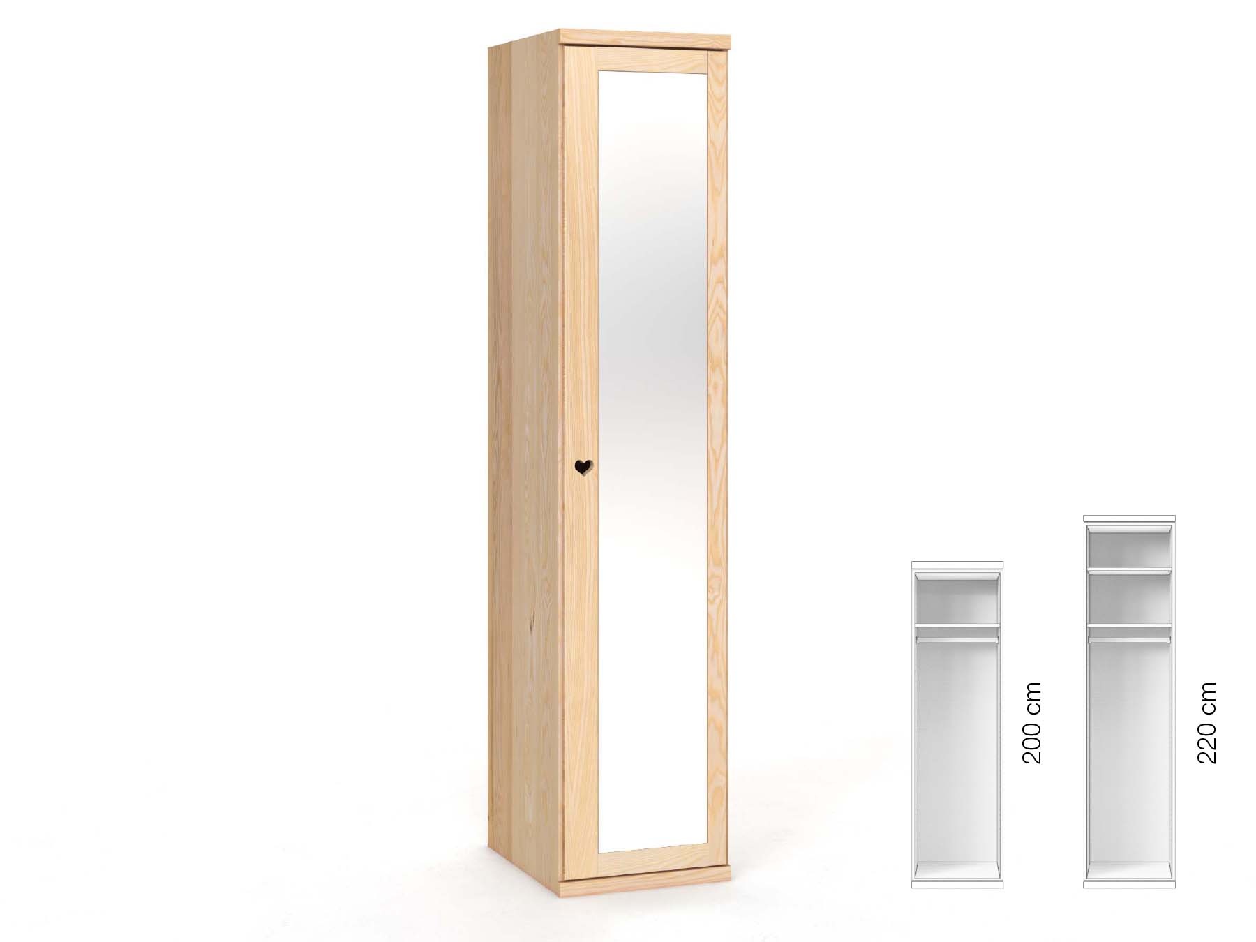 Eschenschrank „Sandra“, 1-türig, Höhe 220 cm, Griffausführung „Heidi“, Inneneinrichtung: A, Türanschlag rechts