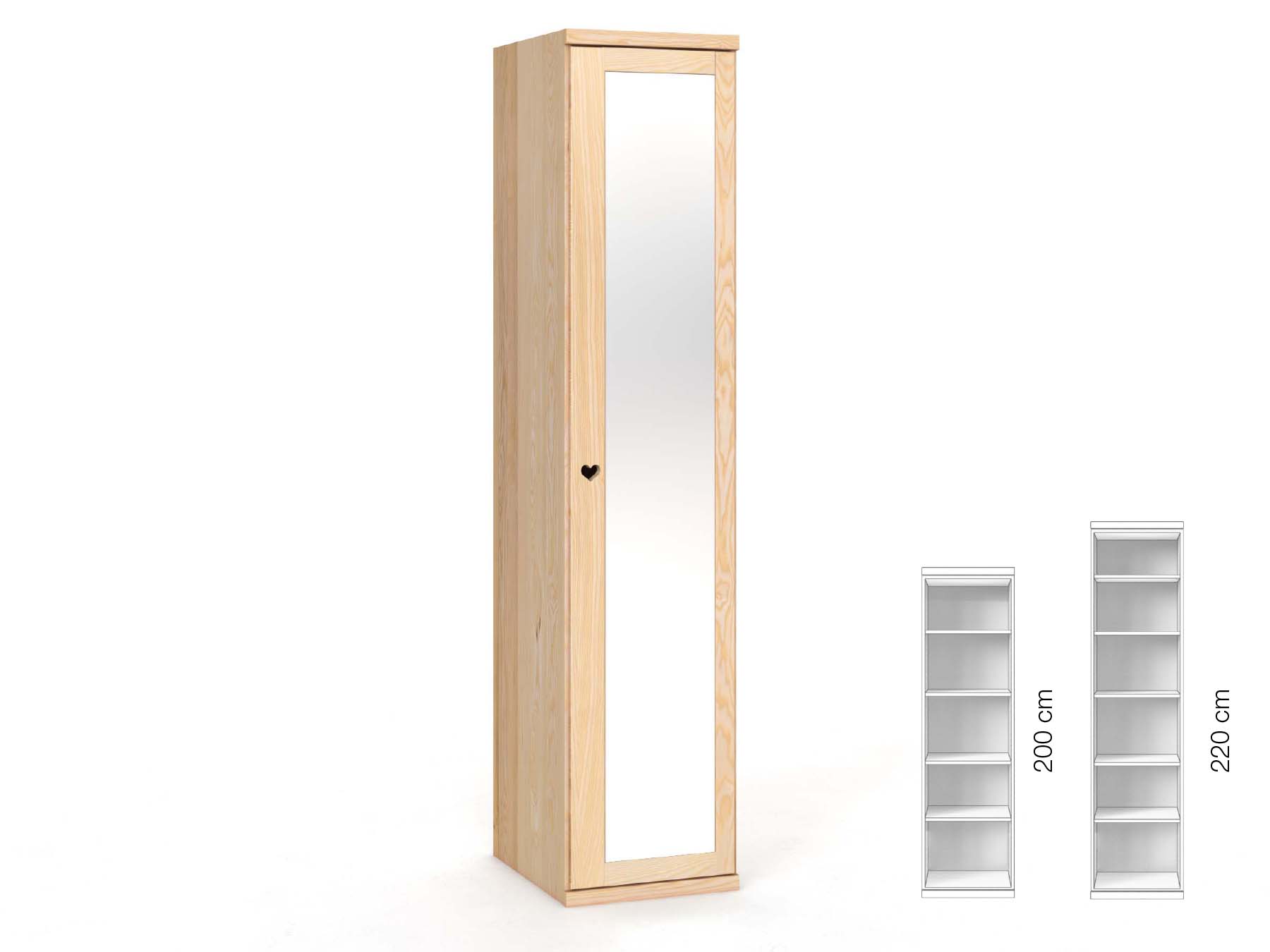 Eschenschrank „Sandra“, 1-türig, Höhe 220 cm, Griffausführung „Heidi“, Inneneinrichtung: B, Türanschlag rechts