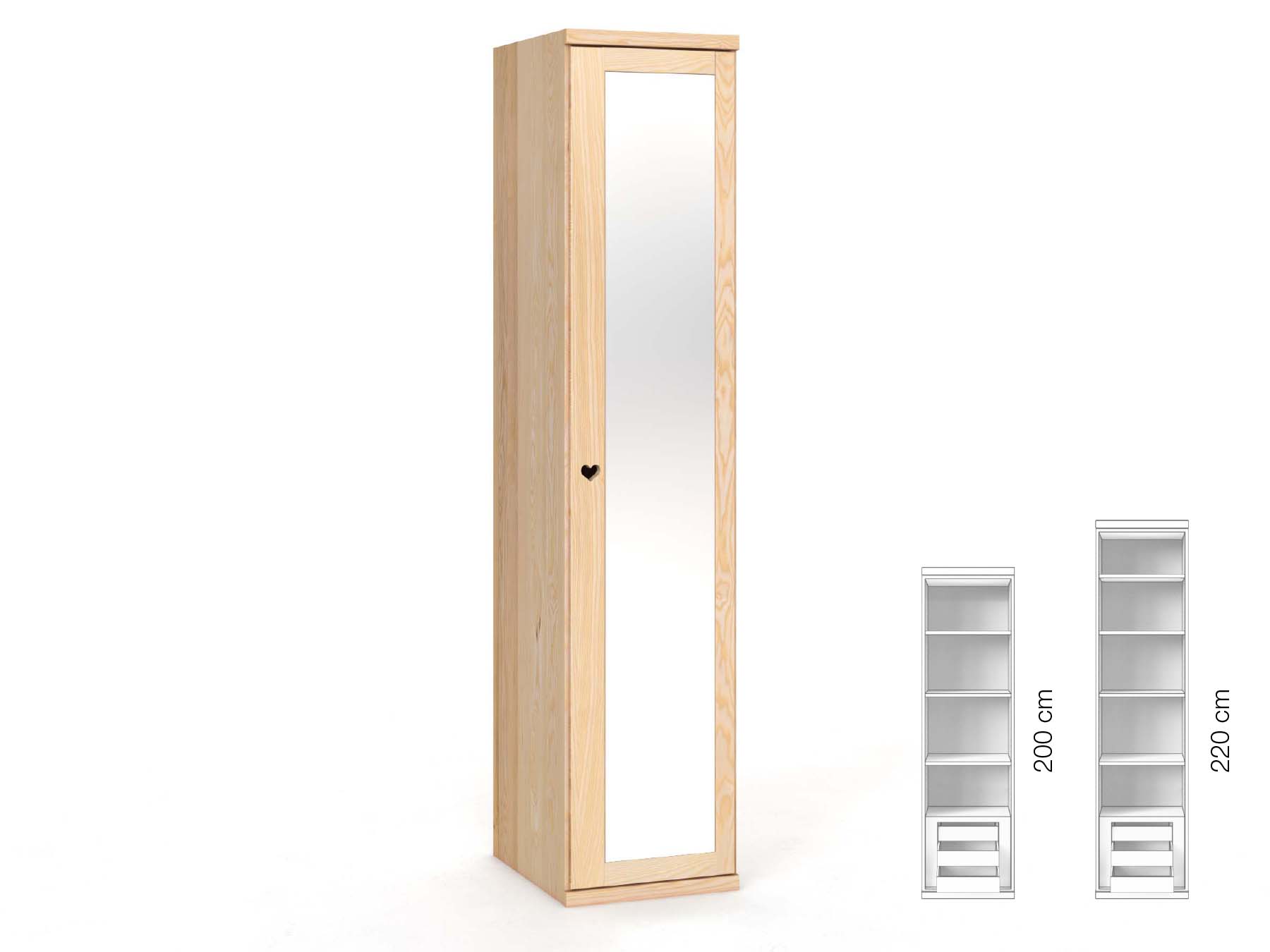 Eschenschrank „Sandra“, 1-türig, Höhe 220 cm, Griffausführung „Heidi“, Inneneinrichtung: C, Türanschlag rechts