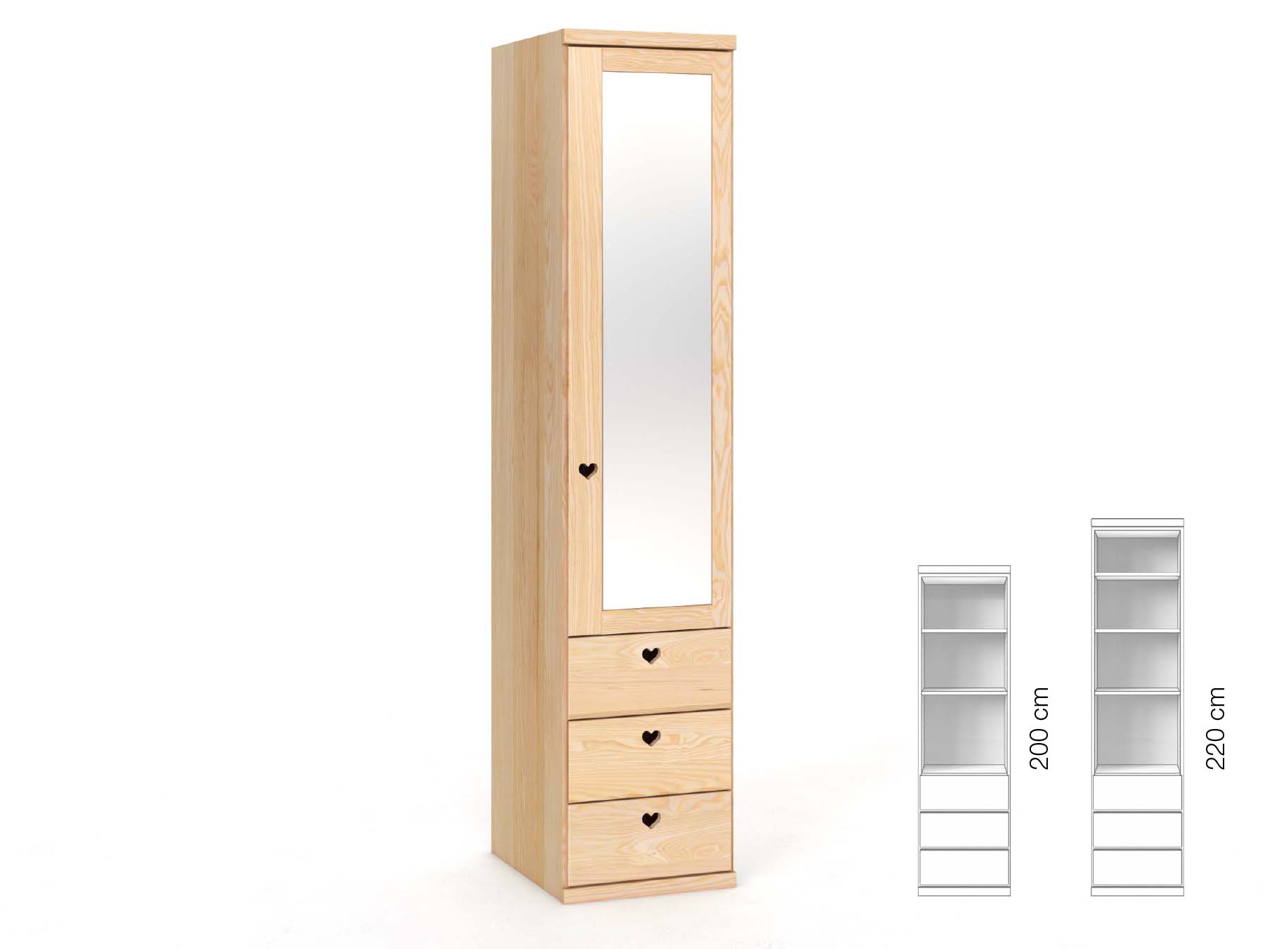 Eschenschrank „Sandra“, 1-türig, Höhe 220 cm, Griffausführung „Heidi“, Inneneinrichtung: D, Türanschlag rechts
