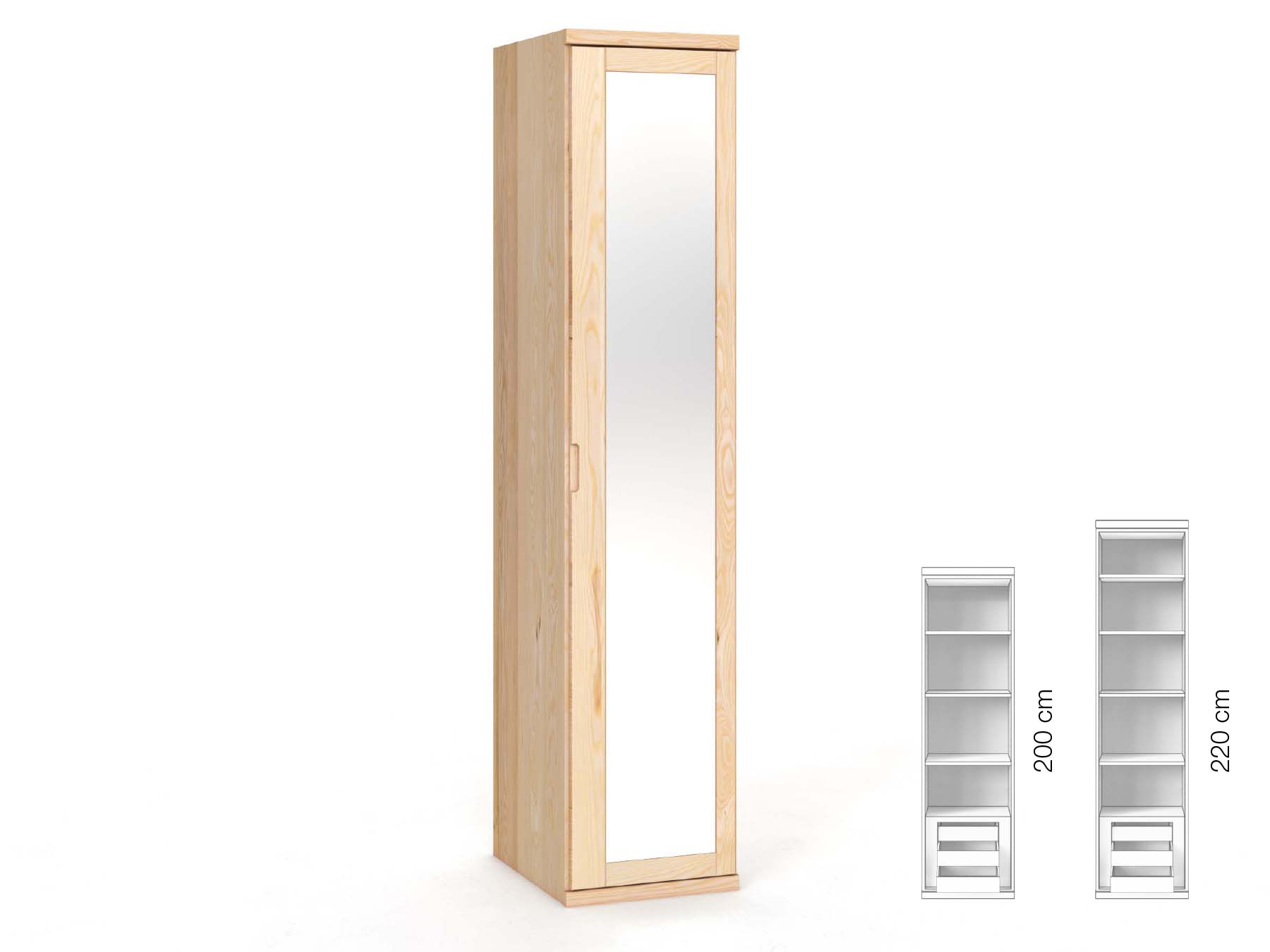 Eschenschrank „Sandra“, 1-türig, Höhe 220 cm, Griffausführung „Lukas“, Inneneinrichtung: C, Türanschlag rechts