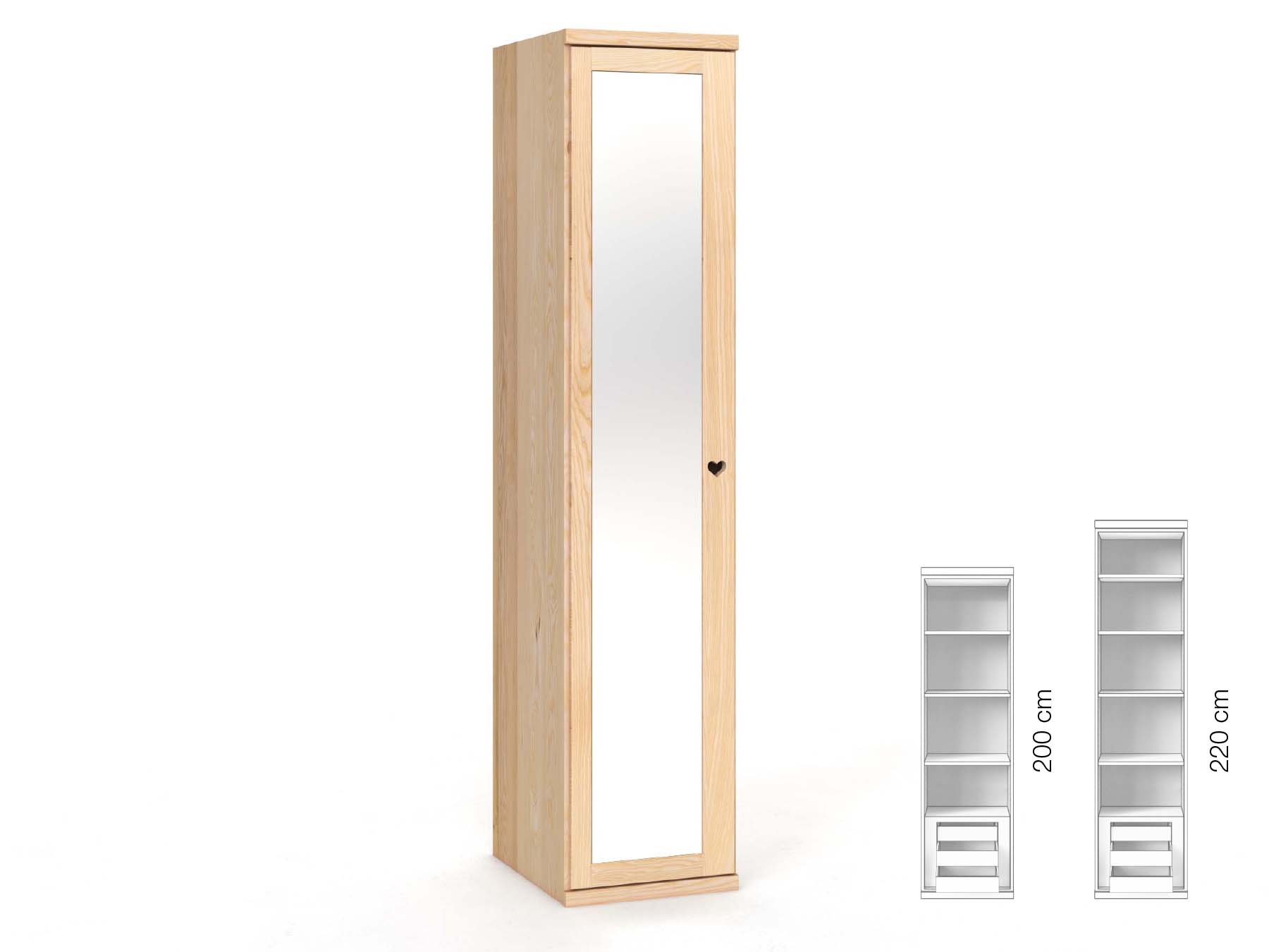 Eschenschrank „Sandra“, 1-türig, Höhe 220 cm, Griffausführung „Heidi“, Inneneinrichtung: C, Türanschlag links