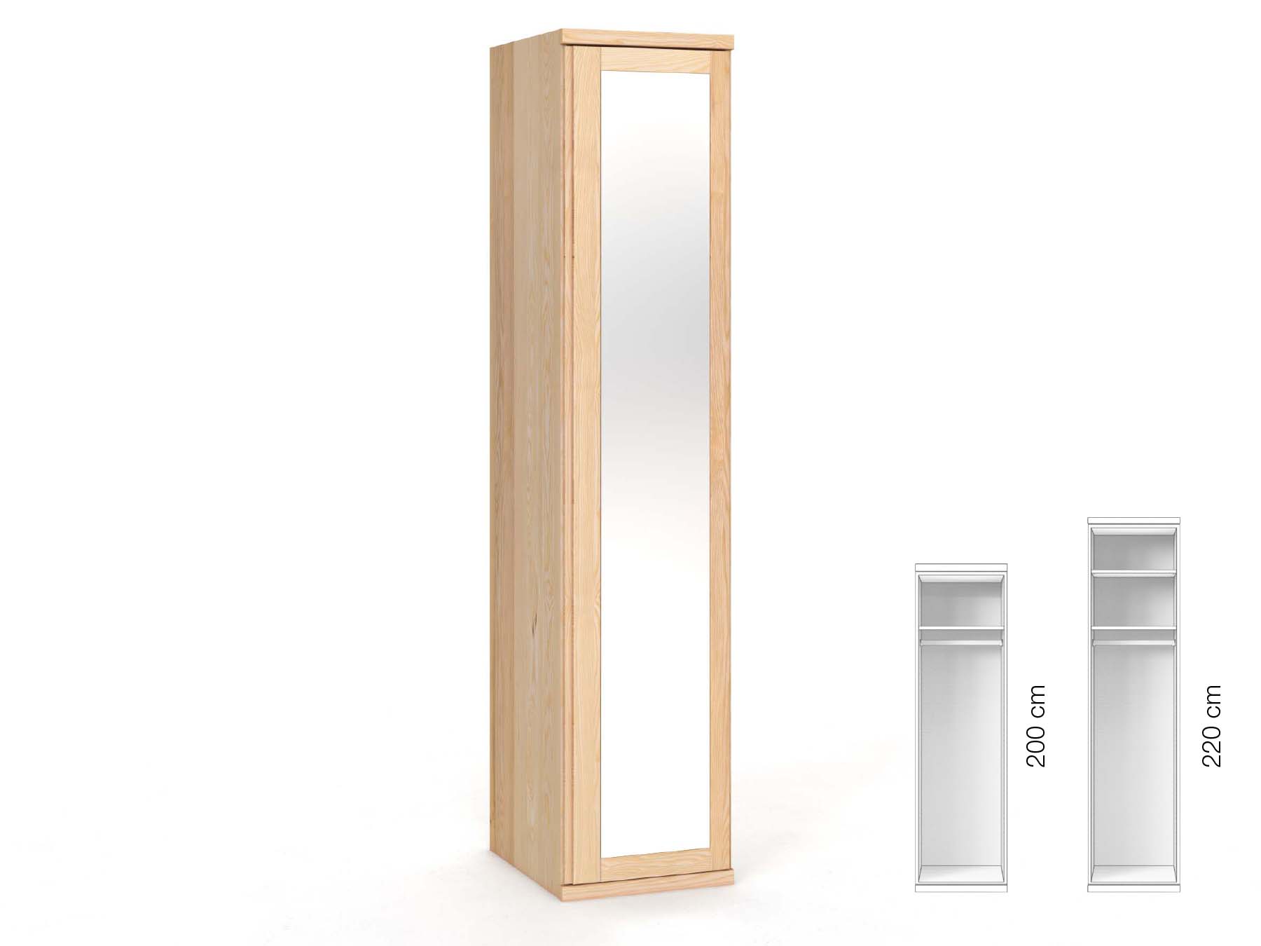 Eschenschrank „Sandra“, 1-türig, Höhe 220 cm, Griffausführung „Patrizia“, Inneneinrichtung: A, Türanschlag rechts