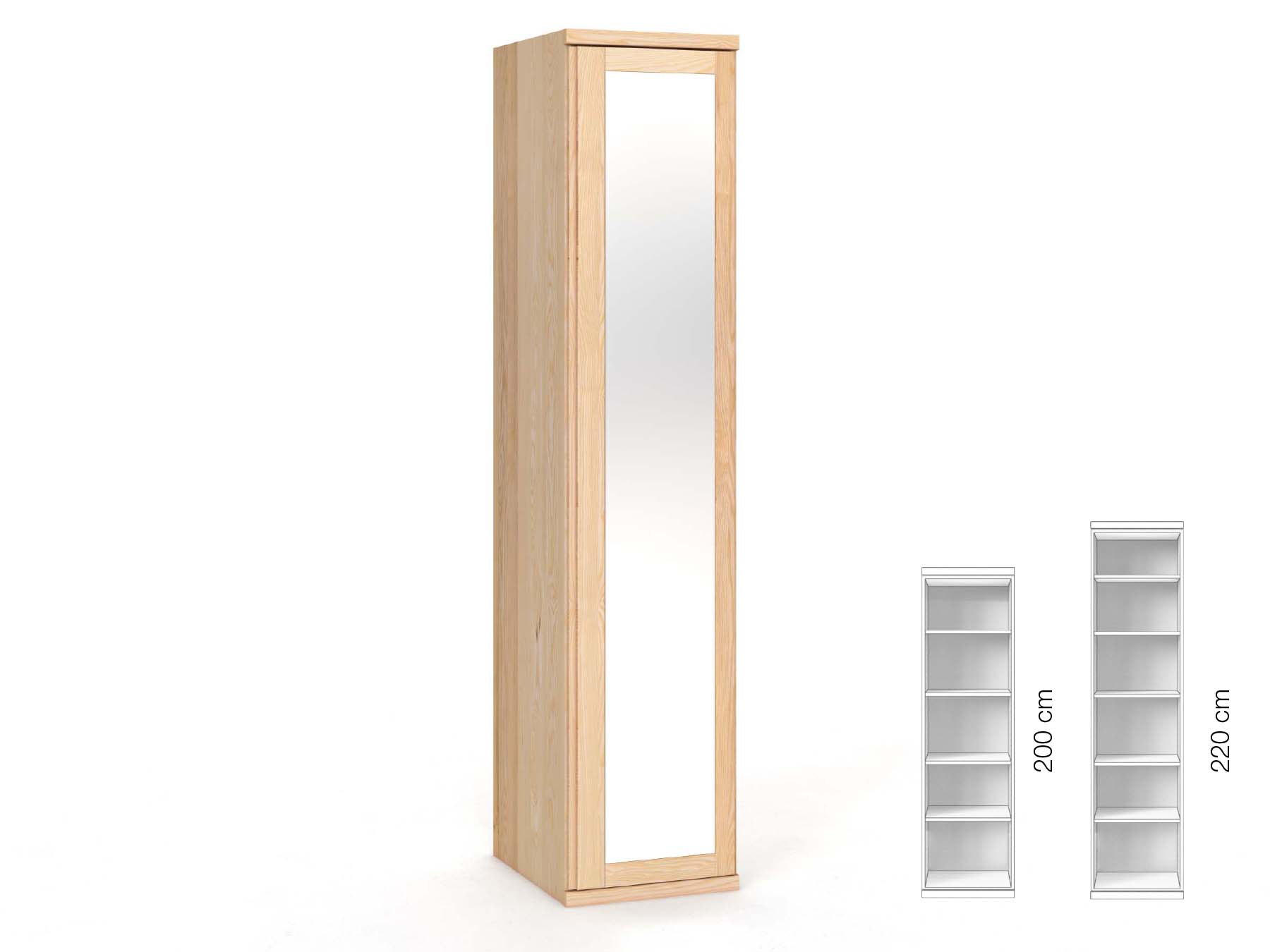 Eschenschrank „Sandra“, 1-türig, Höhe 220 cm, Griffausführung „Patrizia“, Inneneinrichtung: B, Türanschlag rechts