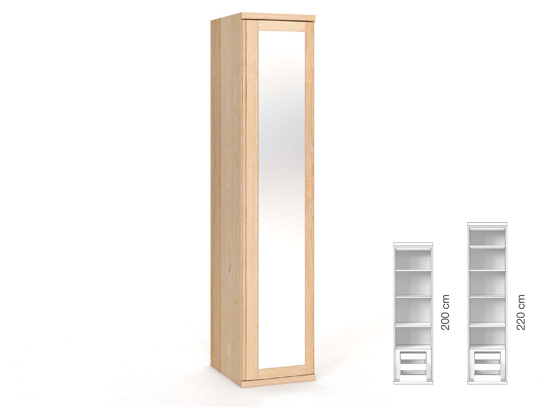 Eschenschrank „Sandra“, 1-türig, Höhe 220 cm, Griffausführung „Patrizia“, Inneneinrichtung: C, Türanschlag rechts