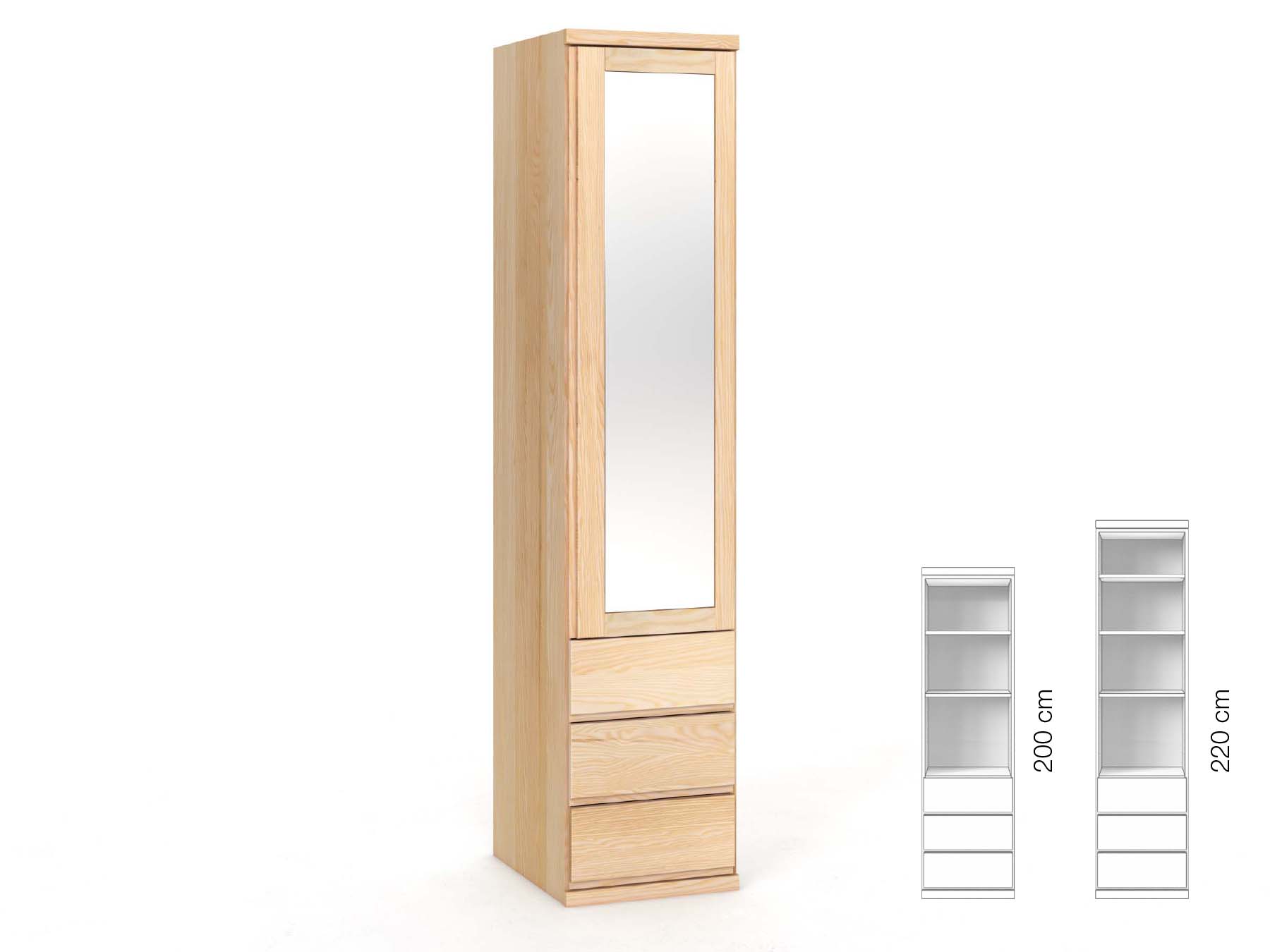 Eschenschrank „Sandra“, 1-türig, Höhe 220 cm, Griffausführung „Patrizia“, Inneneinrichtung: D, Türanschlag rechts