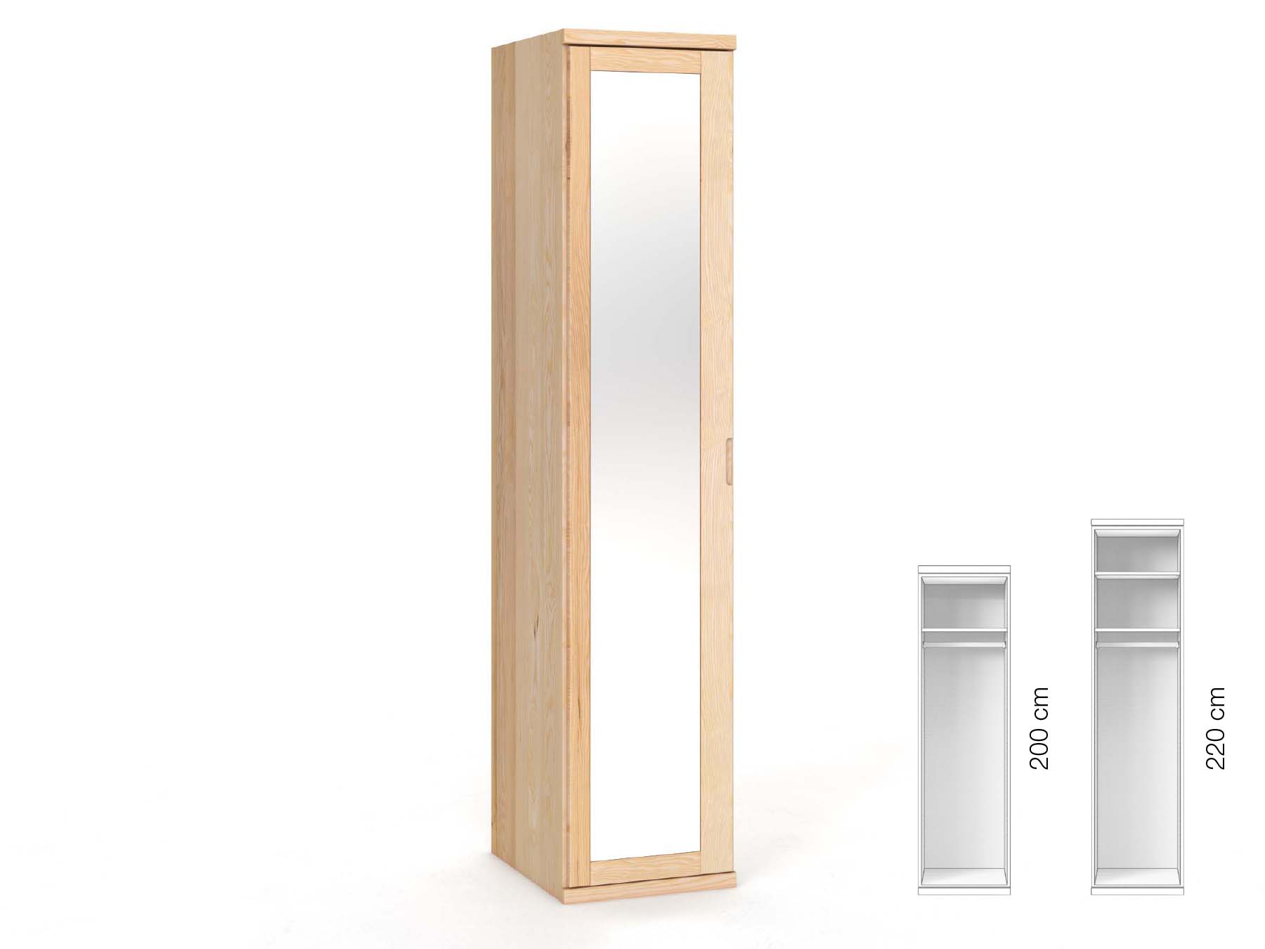 Eschenschrank „Sandra“, 1-türig, Höhe 220 cm, Griffausführung „Lukas“, Inneneinrichtung: A, Türanschlag links
