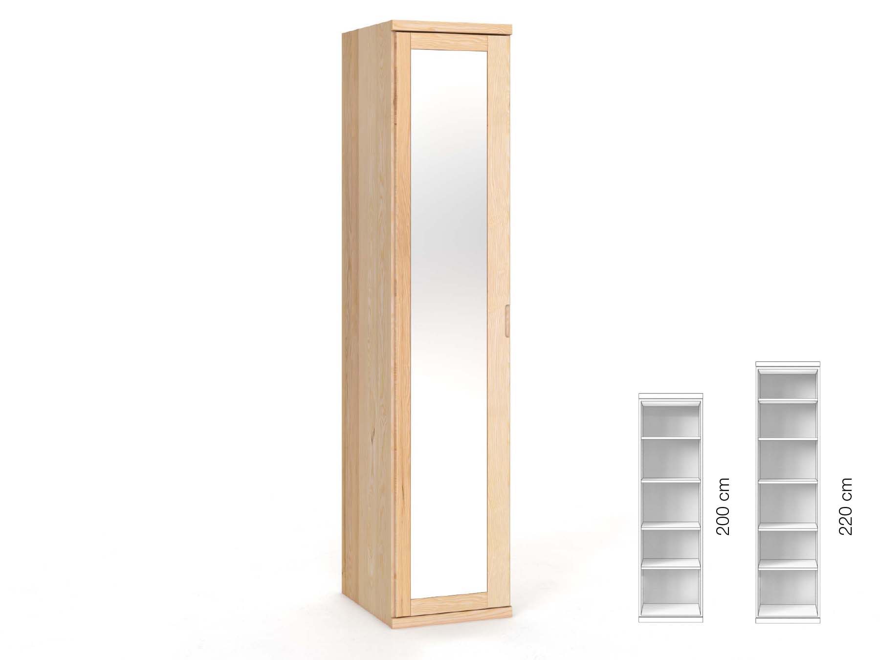 Eschenschrank „Sandra“, 1-türig, Höhe 220 cm, Griffausführung „Lukas“, Inneneinrichtung: B, Türanschlag links