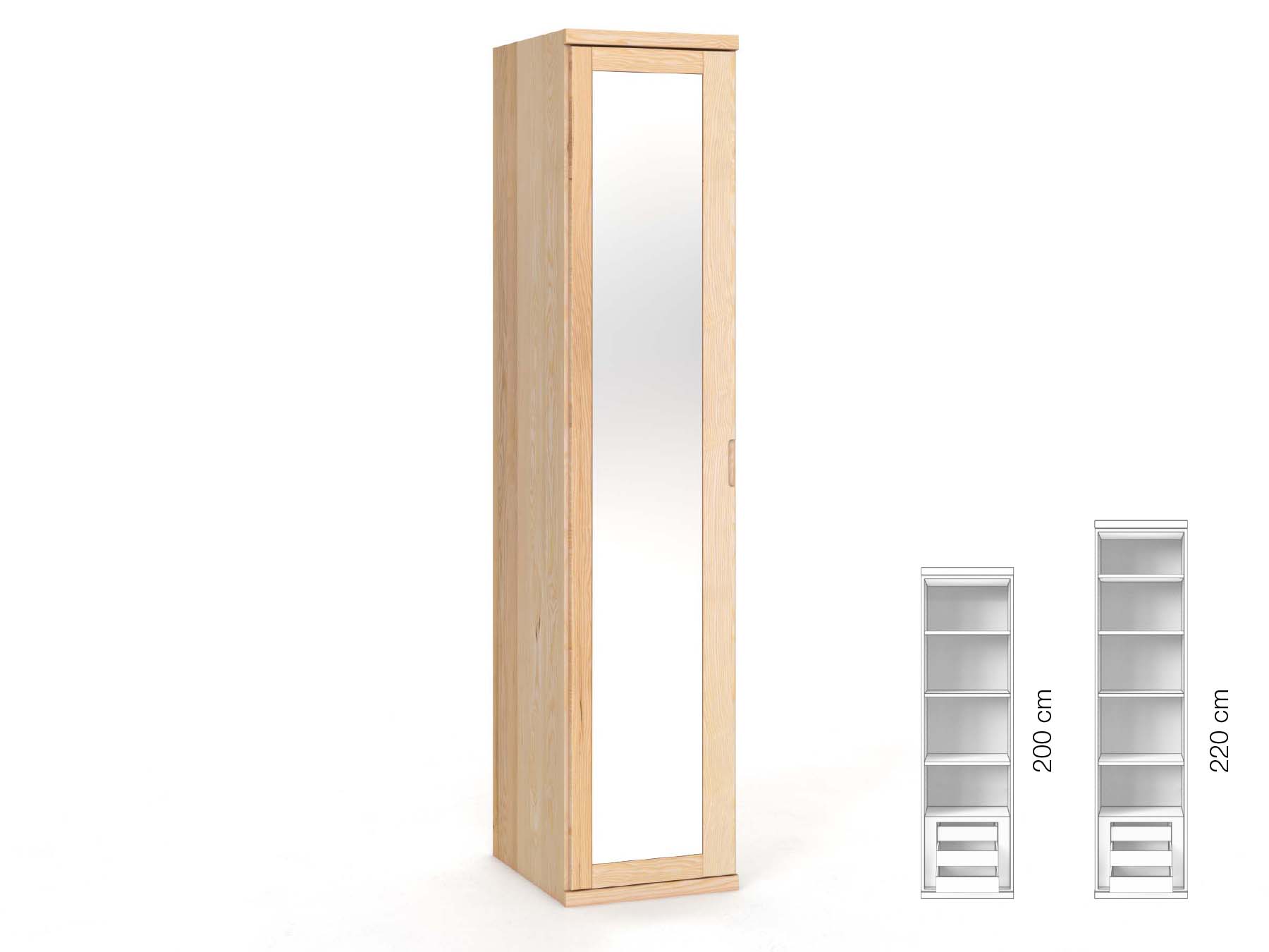 Eschenschrank „Sandra“, 1-türig, Höhe 220 cm, Griffausführung „Lukas“, Inneneinrichtung: C, Türanschlag links