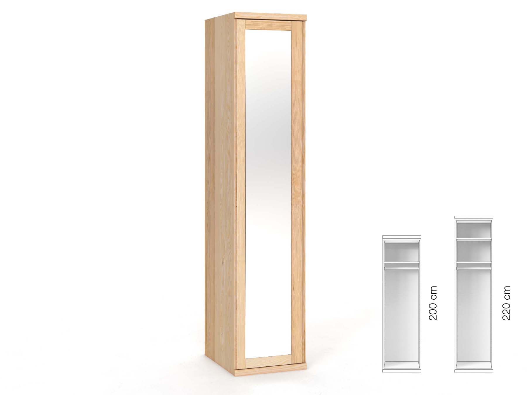 Eschenschrank „Sandra“, 1-türig, Höhe 220 cm, Griffausführung „Patrizia“, Inneneinrichtung: A, Türanschlag links