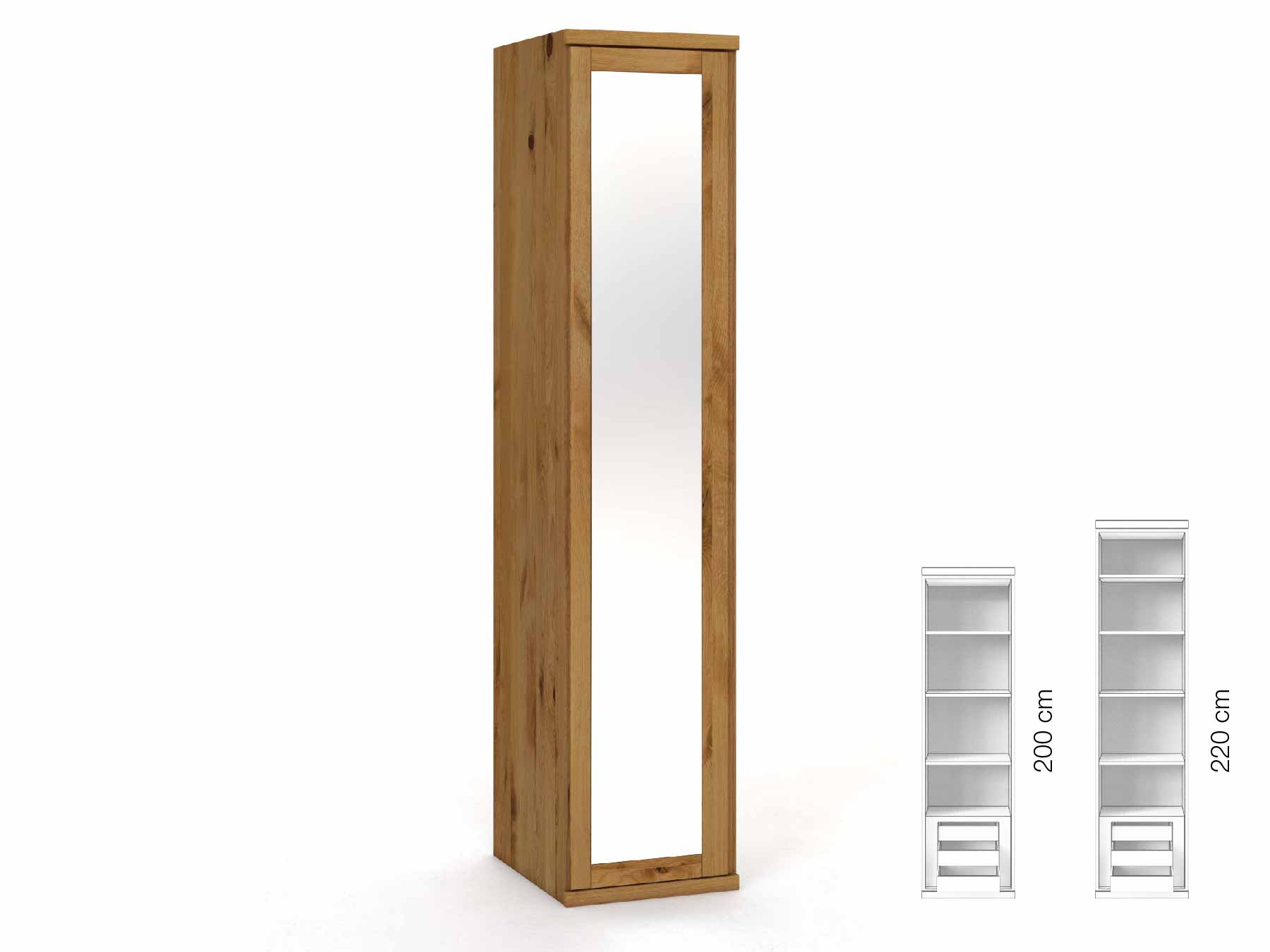 Wildeichenschrank „Sandra“, 1-türig, Höhe 220 cm, Griffausführung „Patrizia“, Inneneinrichtung: C, Türanschlag links