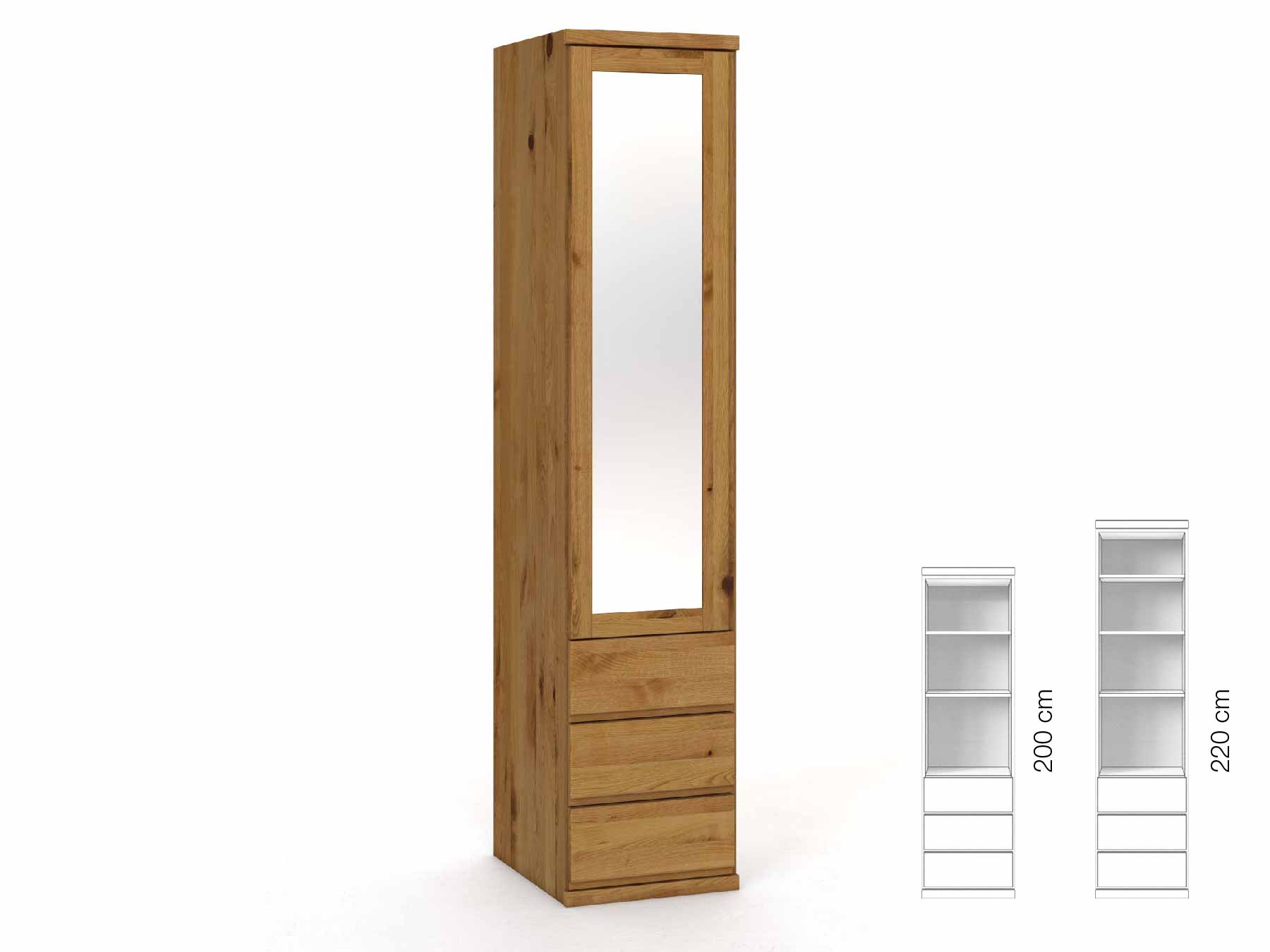 Wildeichenschrank „Sandra“, 1-türig, Höhe 220 cm, Griffausführung „Patrizia“, Inneneinrichtung: D, Türanschlag links