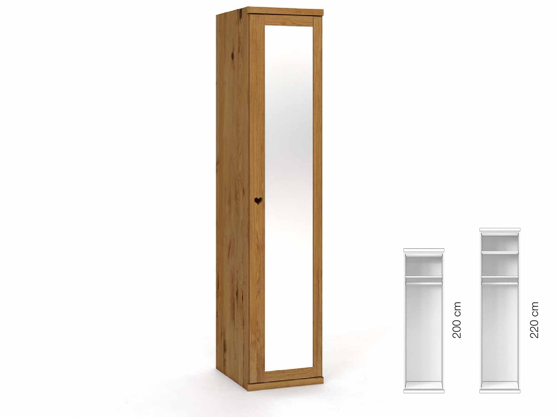 Wildeichenschrank „Sandra“, 1-türig, Höhe 220 cm, Griffausführung „Heidi“, Inneneinrichtung: A, Türanschlag rechts