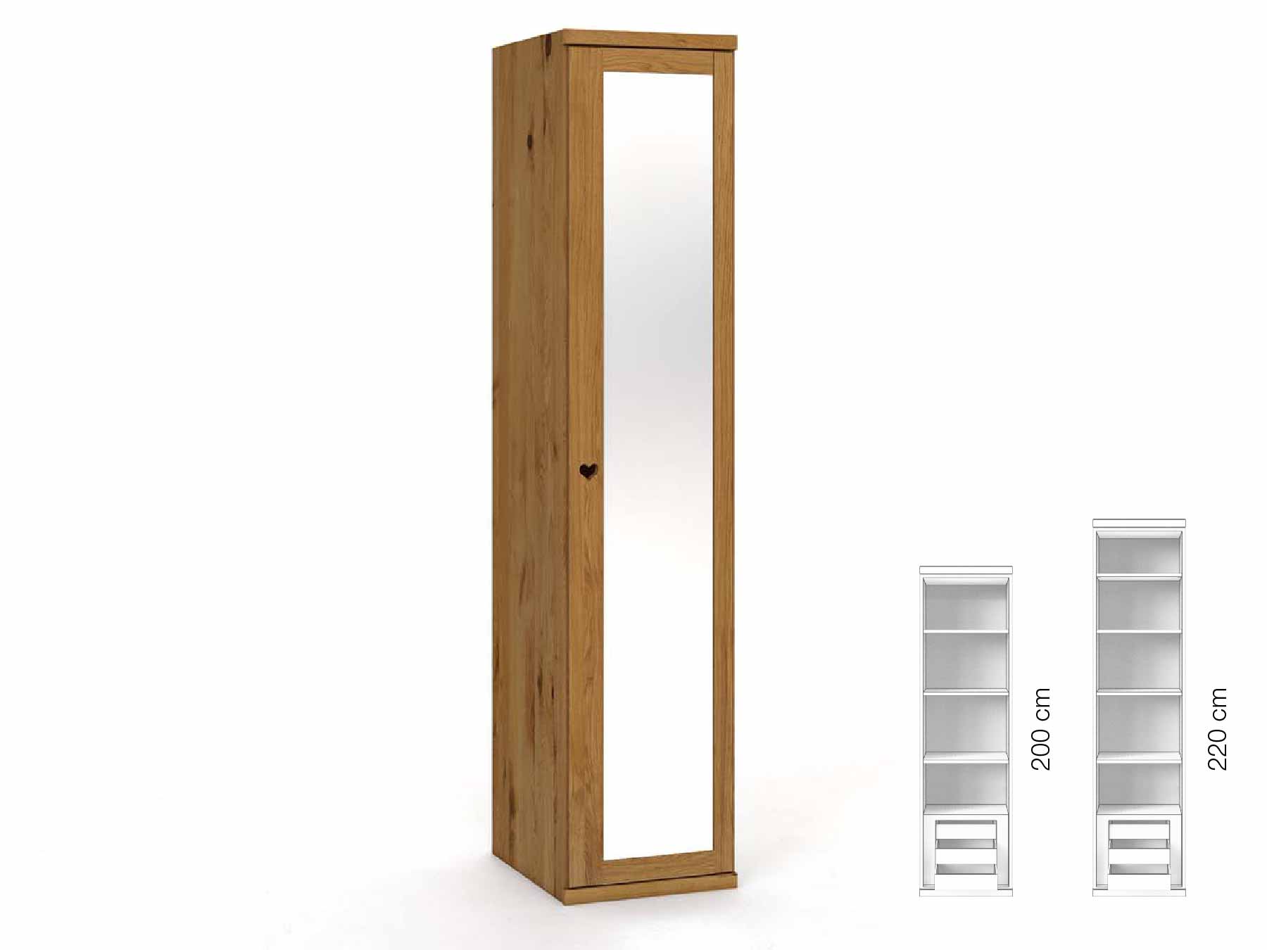 Wildeichenschrank „Sandra“, 1-türig, Höhe 220 cm, Griffausführung „Heidi“, Inneneinrichtung: C, Türanschlag rechts