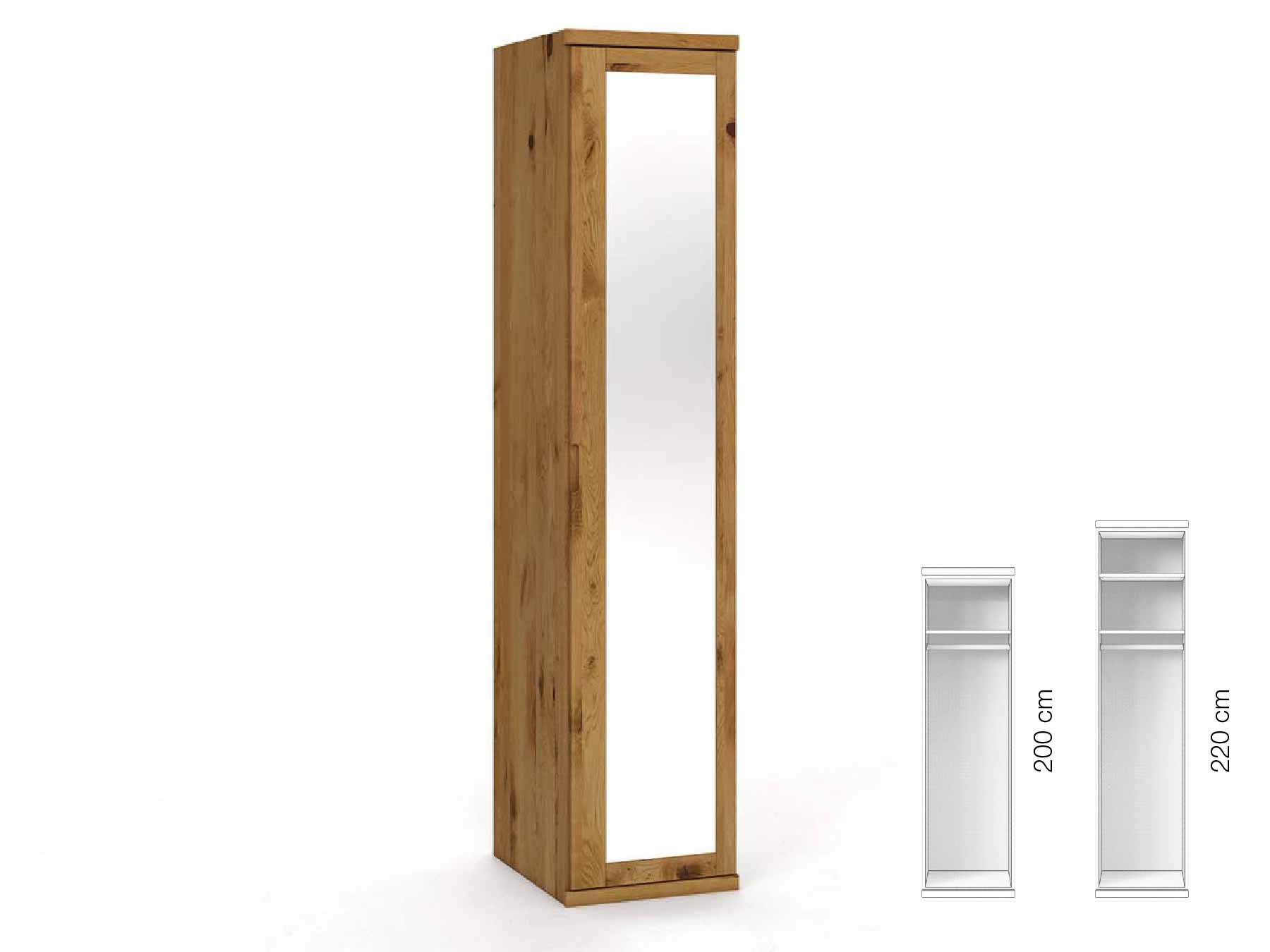 Wildeichenschrank „Sandra“, 1-türig, Höhe 220 cm, Griffausführung „Lukas“, Inneneinrichtung: A, Türanschlag rechts