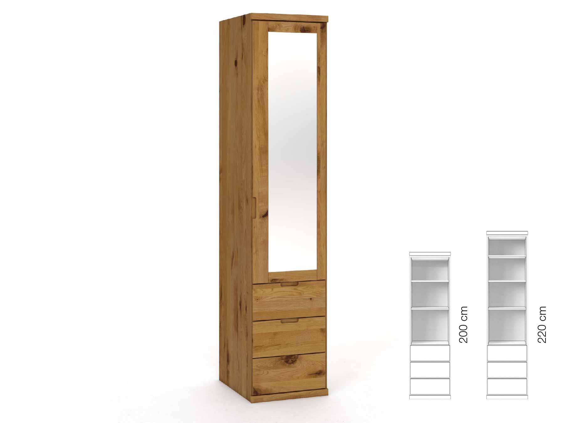 Wildeichenschrank „Sandra“, 1-türig, Höhe 220 cm, Griffausführung „Lukas“, Inneneinrichtung: D, Türanschlag rechts