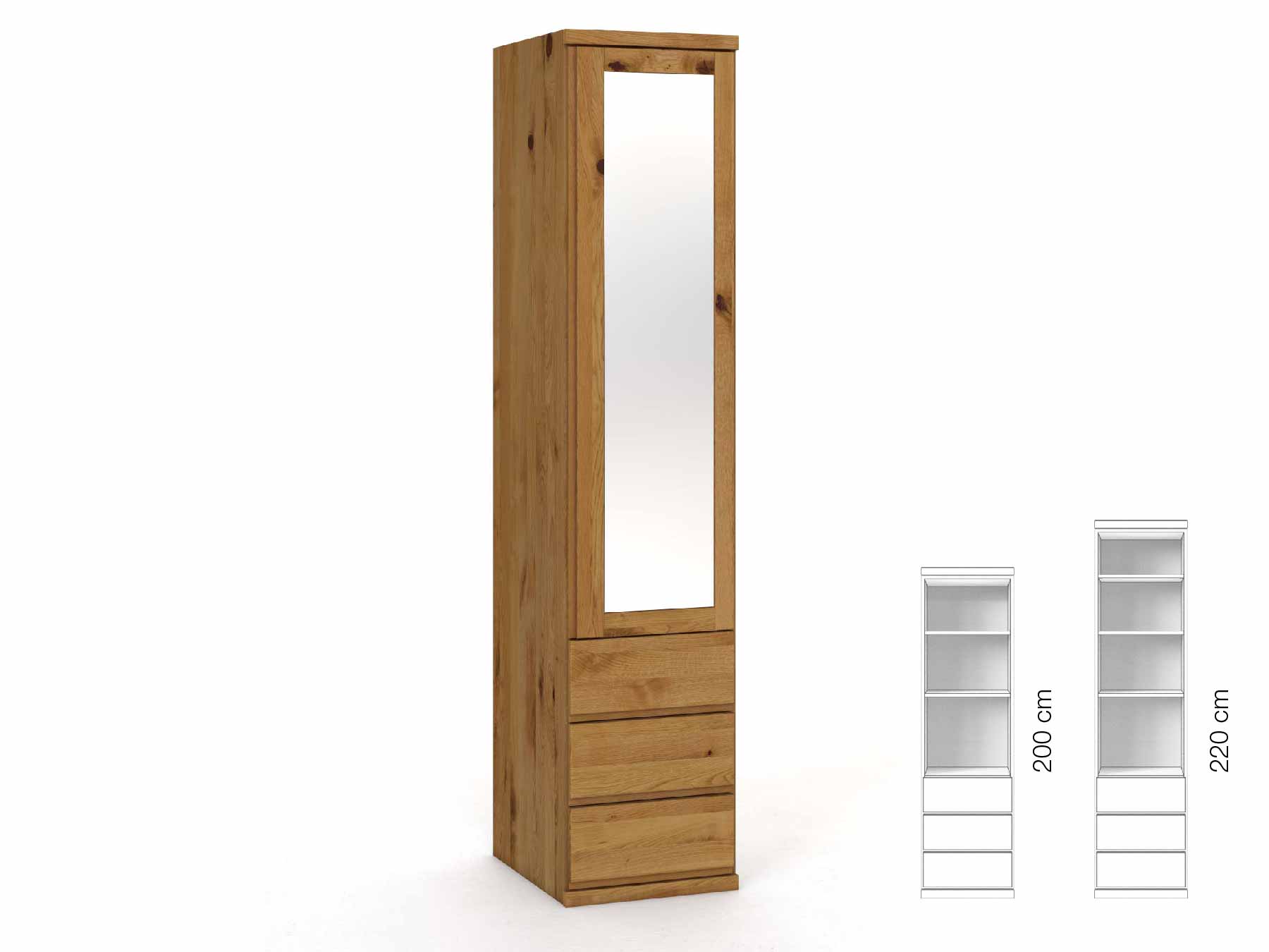 Wildeichenschrank „Sandra“, 1-türig, Höhe 220 cm, Griffausführung „Patrizia“, Inneneinrichtung: D, Türanschlag rechts