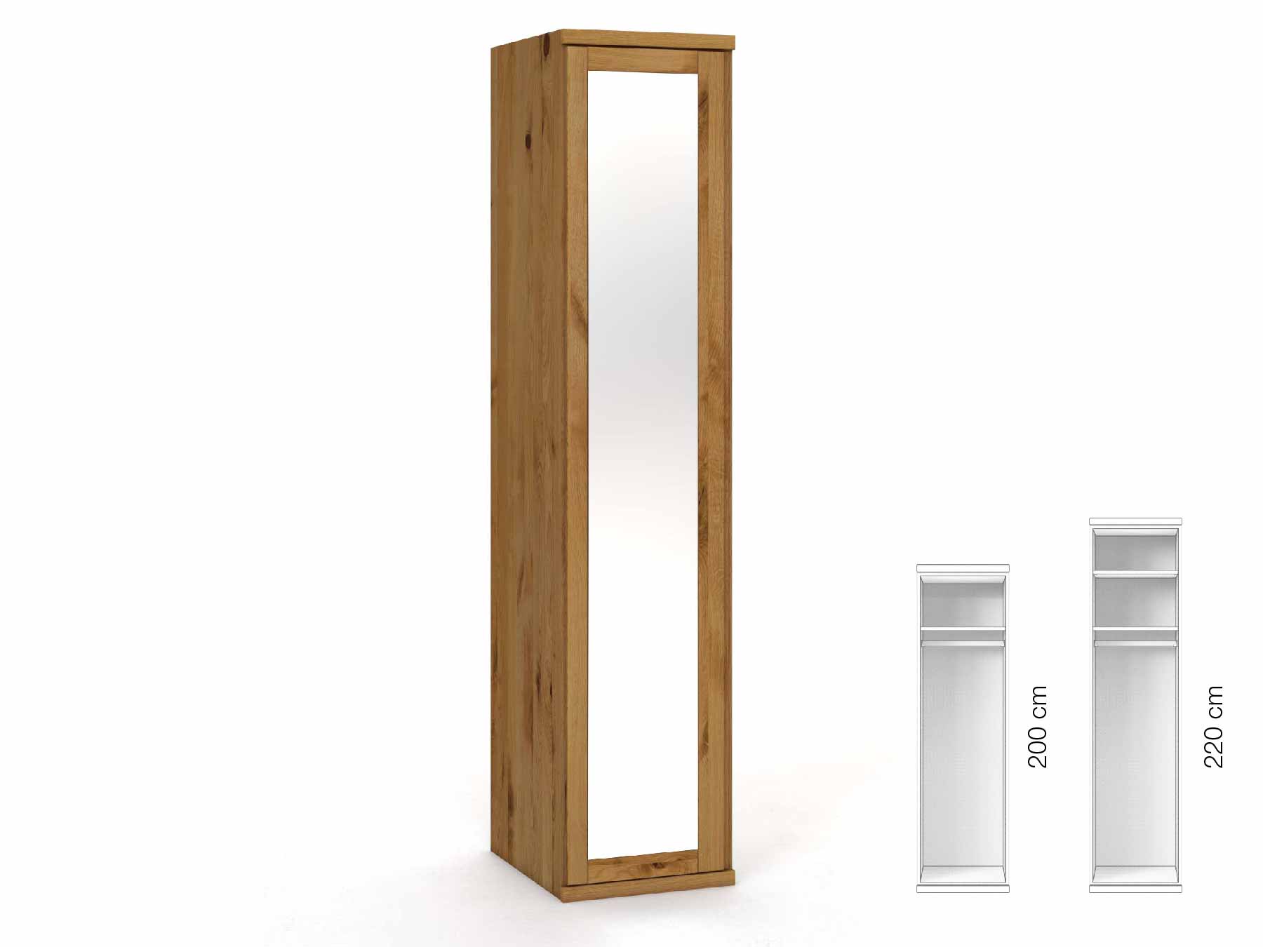 Wildeichenschrank „Sandra“, 1-türig, Höhe 220 cm, Griffausführung „Patrizia“, Inneneinrichtung: A, Türanschlag links