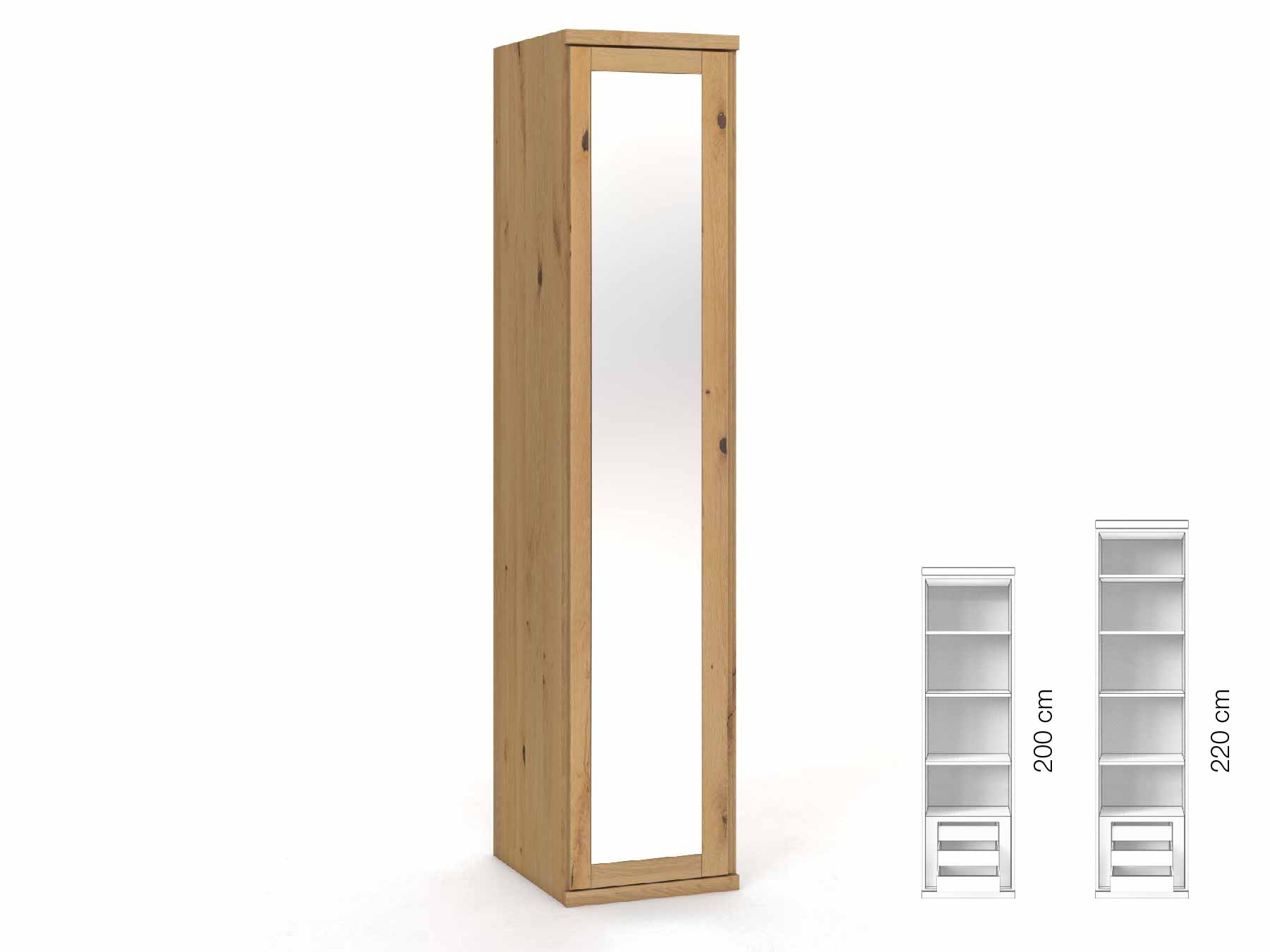 Wildeichenschrank Hell „Sandra“, 1-türig, Höhe 220 cm, Griffausführung „Patrizia“, Inneneinrichtung: C, Türanschlag links