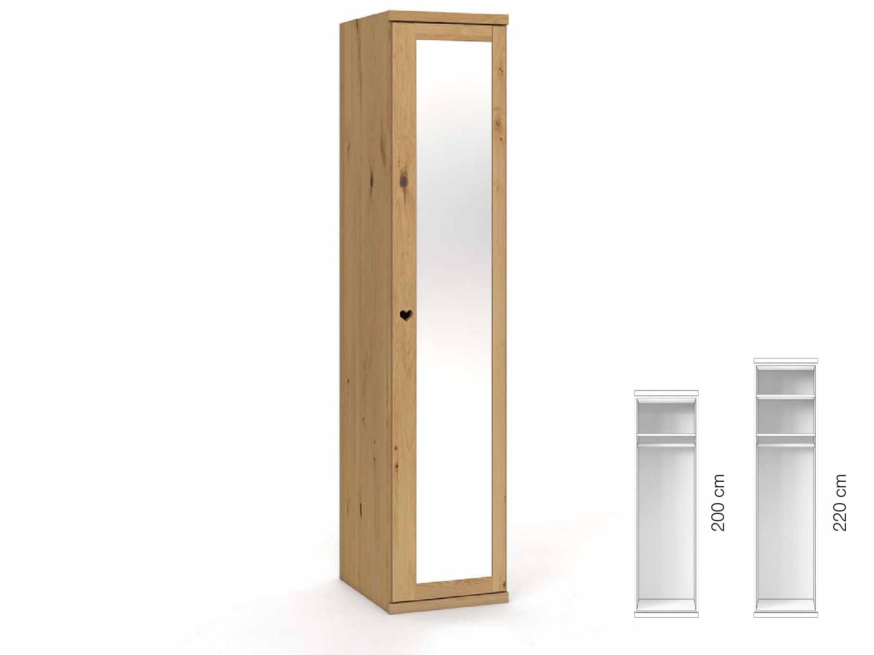 Wildeichenschrank Hell „Sandra“, 1-türig, Höhe 220 cm, Griffausführung „Heidi“, Inneneinrichtung: A, Türanschlag rechts