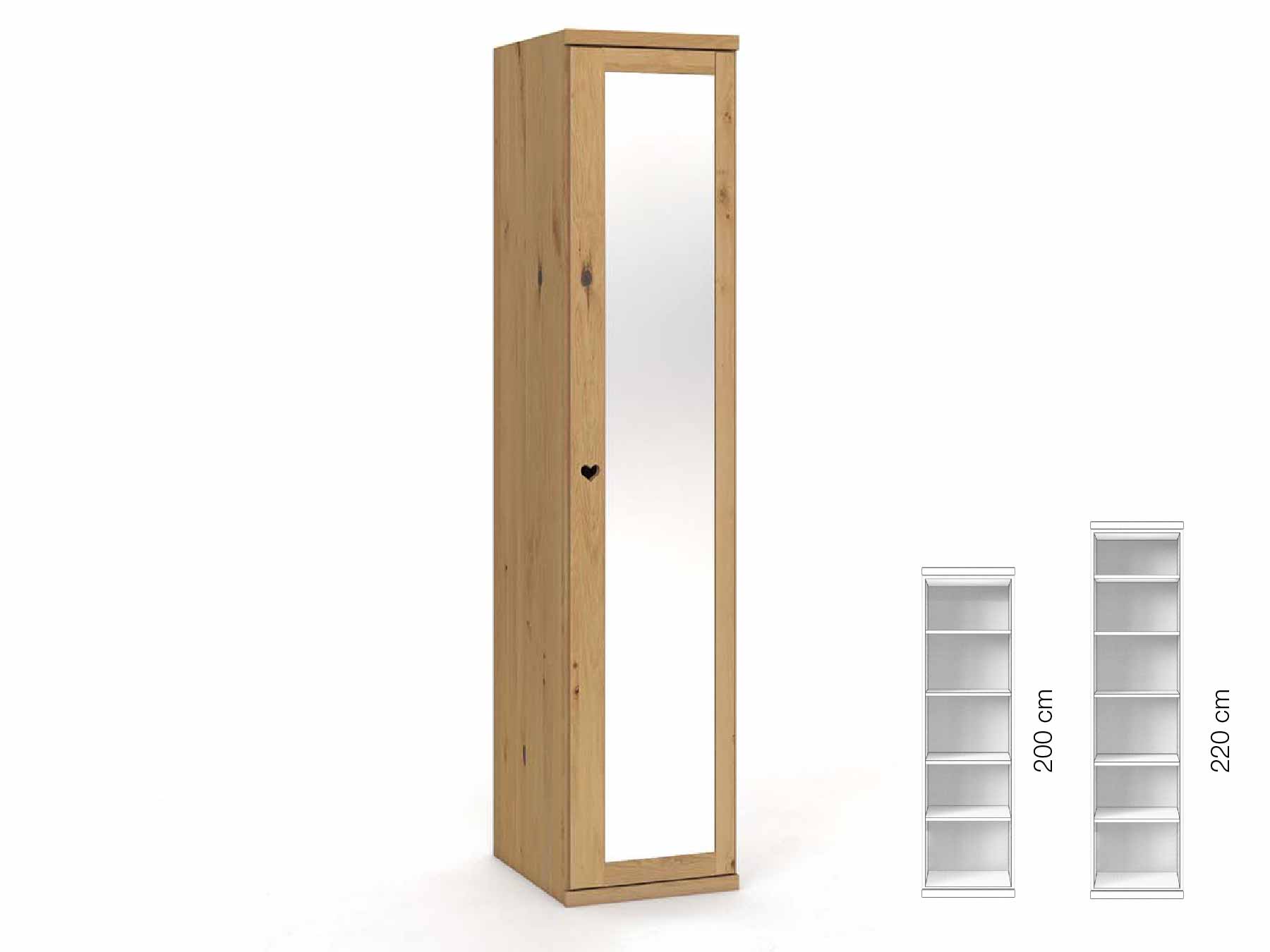 Wildeichenschrank Hell „Sandra“, 1-türig, Höhe 220 cm, Griffausführung „Heidi“, Inneneinrichtung: B, Türanschlag rechts