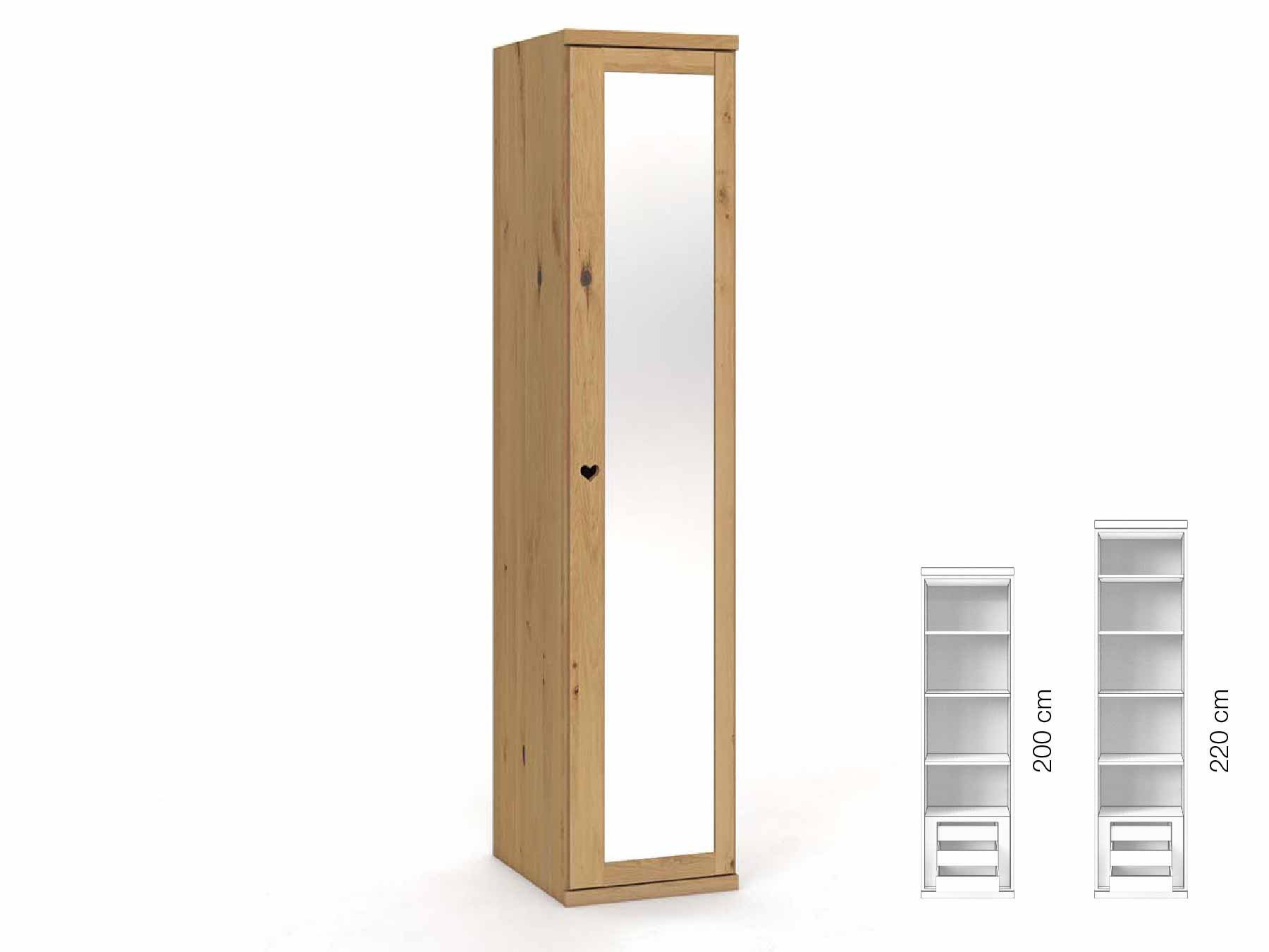 Wildeichenschrank Hell „Sandra“, 1-türig, Höhe 220 cm, Griffausführung „Heidi“, Inneneinrichtung: C, Türanschlag rechts