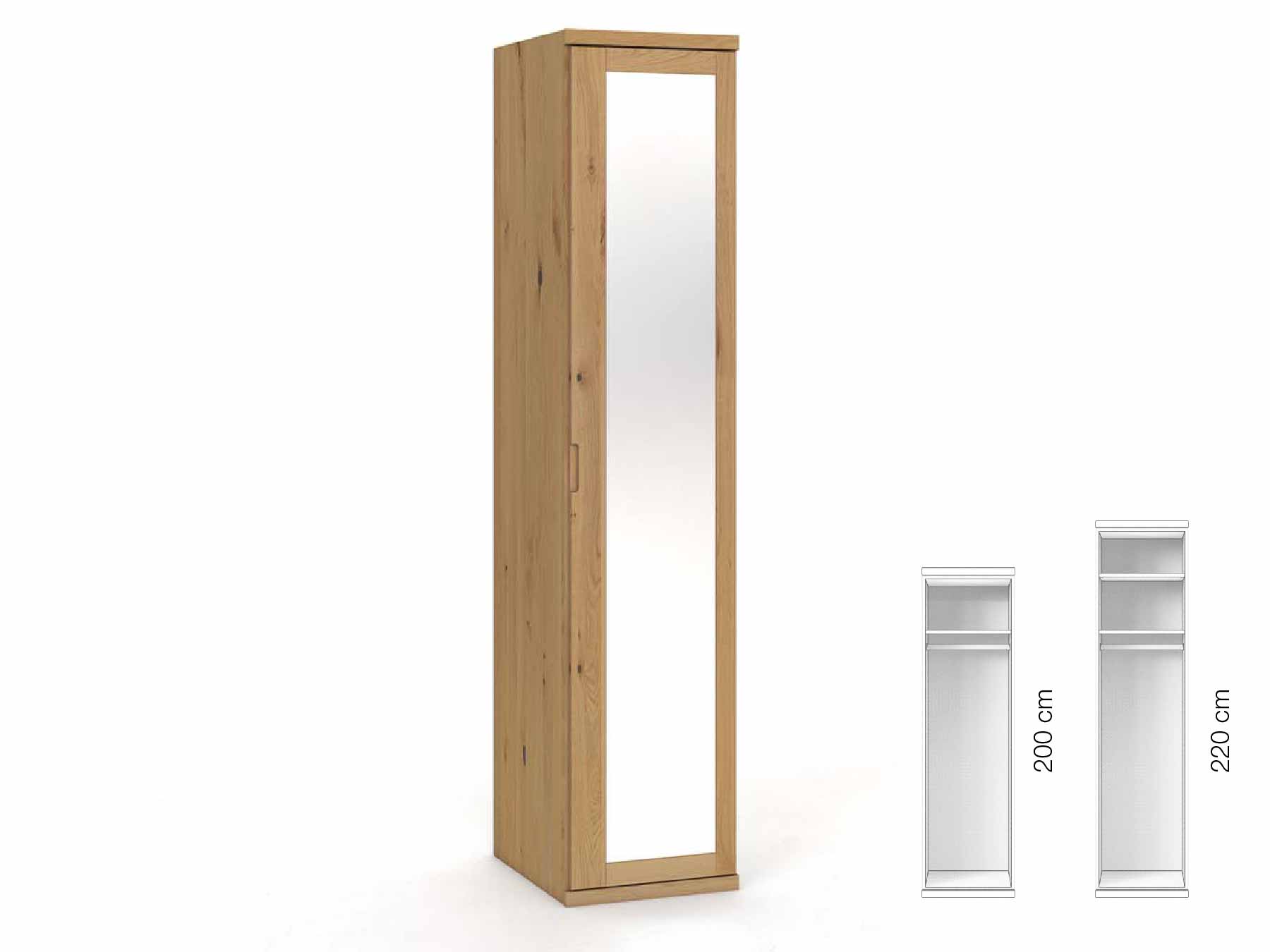 Wildeichenschrank Hell „Sandra“, 1-türig, Höhe 220 cm, Griffausführung „Lukas“, Inneneinrichtung: A, Türanschlag rechts