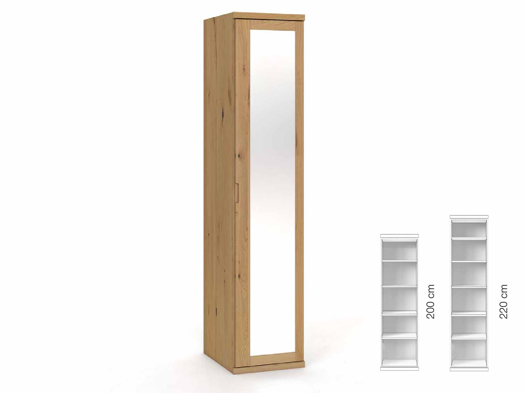 Wildeichenschrank Hell „Sandra“, 1-türig, Höhe 220 cm, Griffausführung „Lukas“, Inneneinrichtung: B, Türanschlag rechts