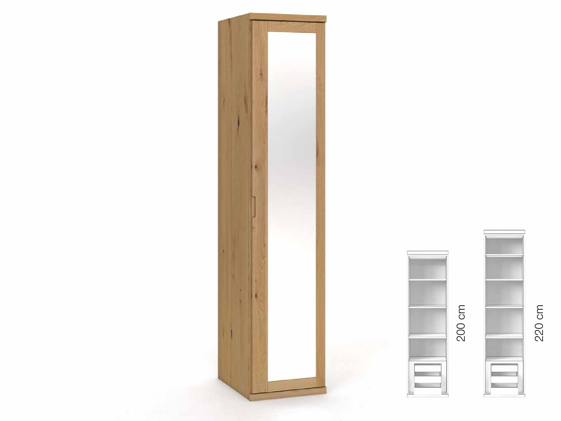 Wildeichenschrank Hell „Sandra“, 1-türig, Höhe 220 cm, Griffausführung „Lukas“, Inneneinrichtung: C, Türanschlag rechts