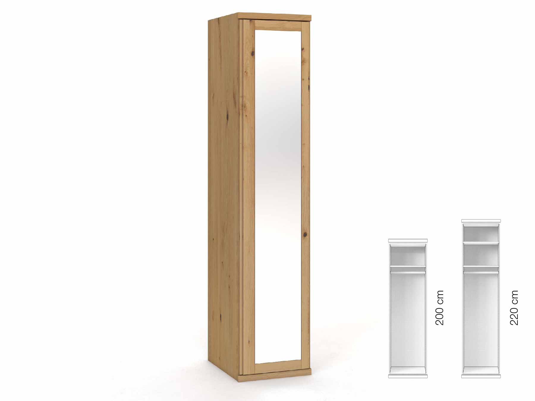 Wildeichenschrank Hell „Sandra“, 1-türig, Höhe 220 cm, Griffausführung „Patrizia“, Inneneinrichtung: A, Türanschlag rechts