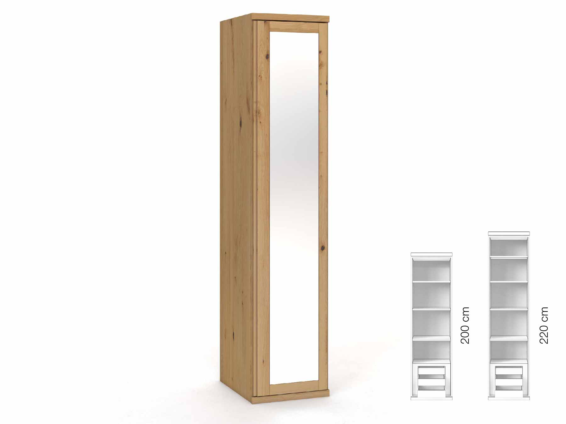 Wildeichenschrank Hell „Sandra“, 1-türig, Höhe 220 cm, Griffausführung „Patrizia“, Inneneinrichtung: C, Türanschlag rechts