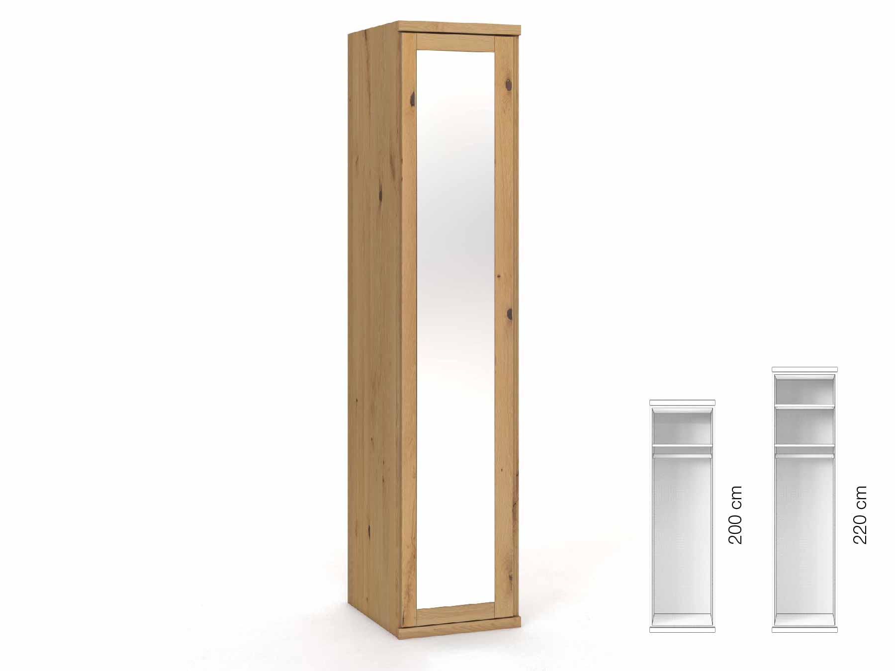 Wildeichenschrank Hell „Sandra“, 1-türig, Höhe 220 cm, Griffausführung „Patrizia“, Inneneinrichtung: A, Türanschlag links