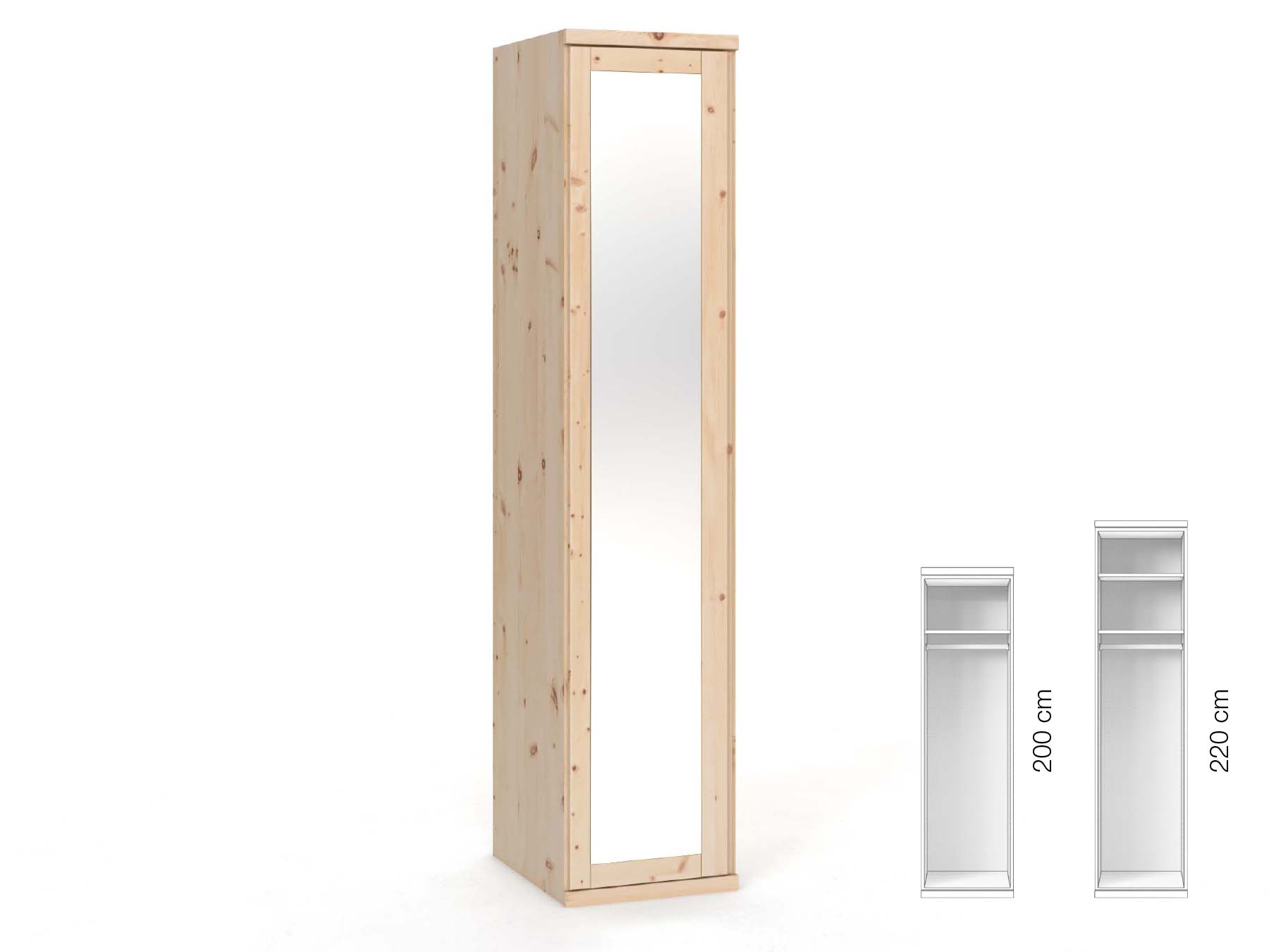 Zirbenschrank „Sandra“, 1-türig, Höhe 220 cm, Griffausführung „Patrizia“, Inneneinrichtung: A, Türanschlag links