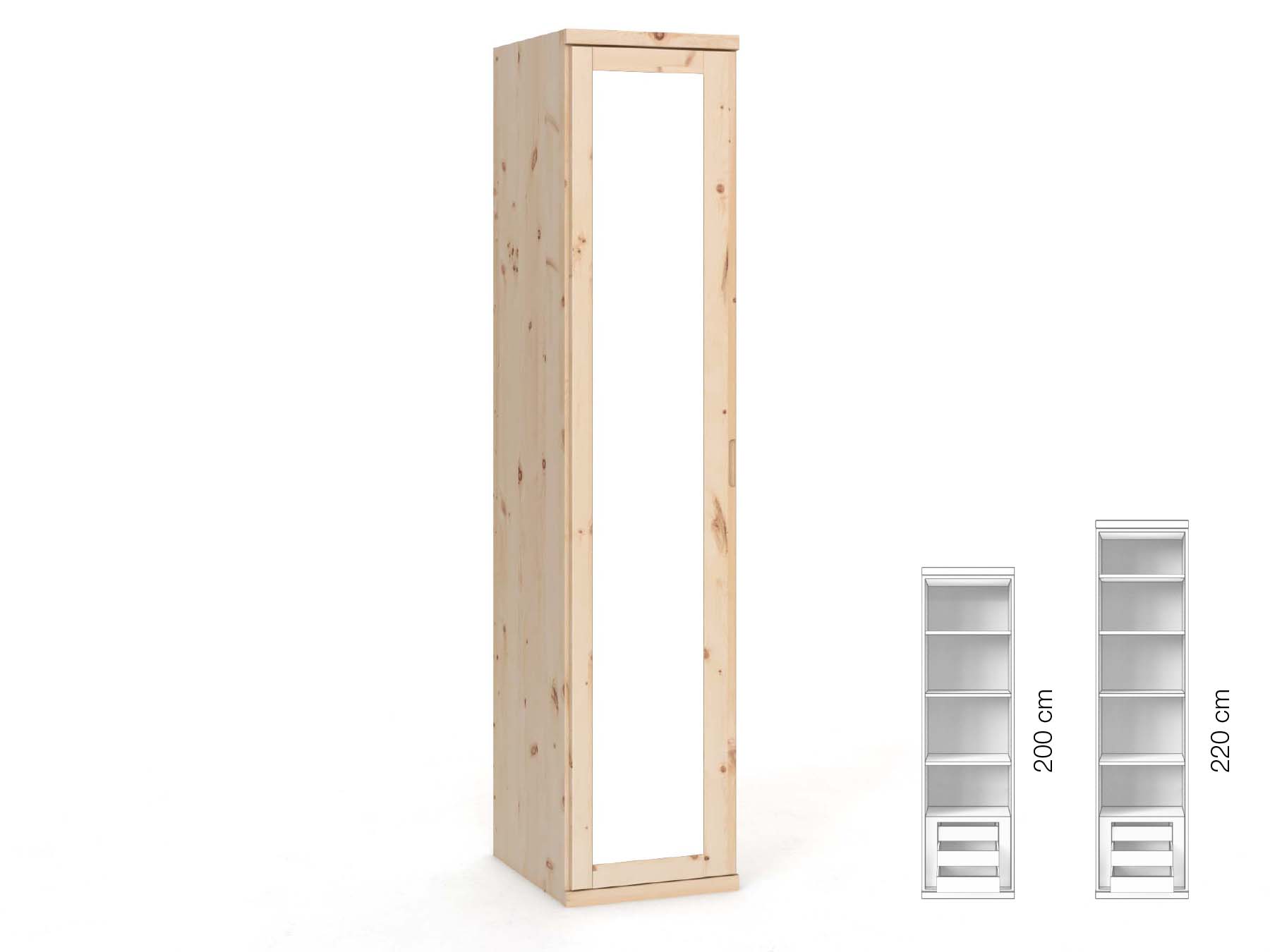 Zirbenschrank „Sandra“, 1-türig, Höhe 220 cm, Griffausführung „Lukas“, Inneneinrichtung: C, Türanschlag links