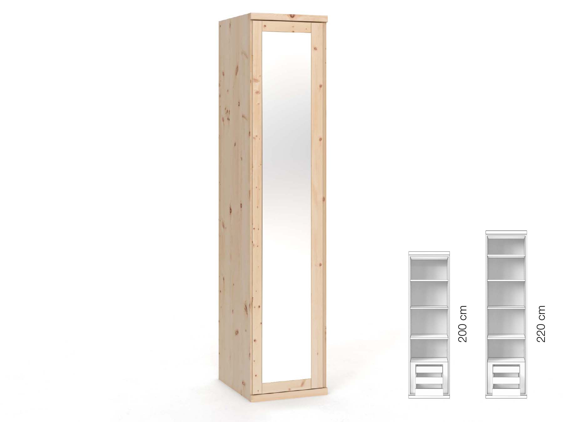 Zirbenschrank „Sandra“, 1-türig, Höhe 220 cm, Griffausführung „Patrizia“, Inneneinrichtung: C, Türanschlag links