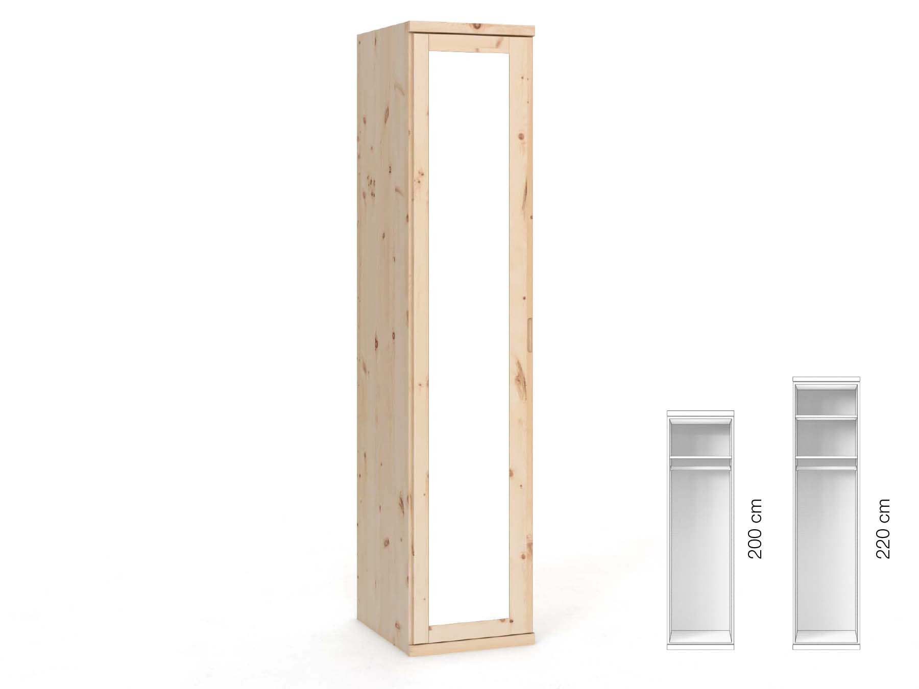 Zirbenschrank „Sandra“, 1-türig, Höhe 220 cm, Griffausführung „Lukas“, Inneneinrichtung: A, Türanschlag links