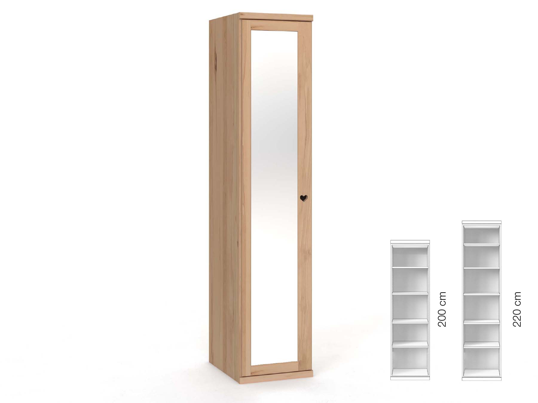 Buchenschrank „Sandra“, 1-türig, Höhe 220 cm, Griffausführung „Heidi“, Inneneinrichtung: B, Türanschlag links
