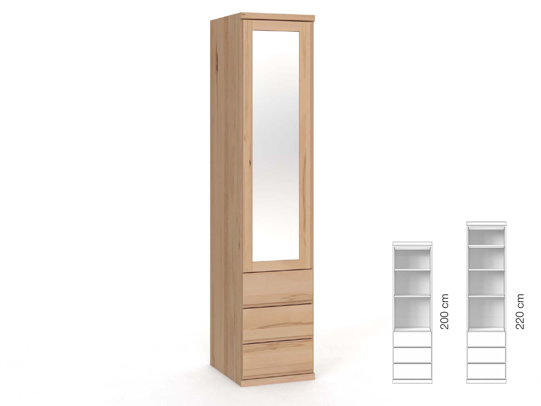Buchenschrank „Sandra“, 1-türig, Höhe 220 cm, Griffausführung „Patrizia“, Inneneinrichtung: D, Türanschlag links