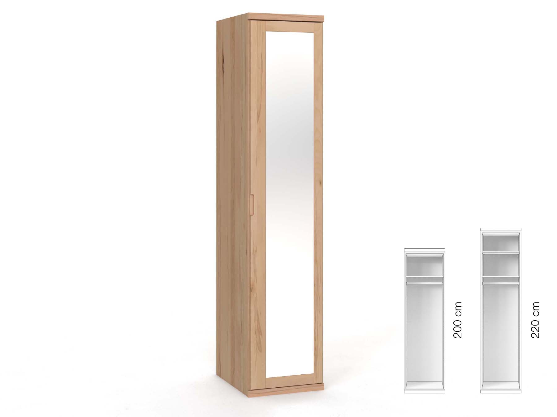 Buchenschrank „Sandra“, 1-türig, Höhe 220 cm, Griffausführung „Lukas“, Inneneinrichtung: A, Türanschlag rechts